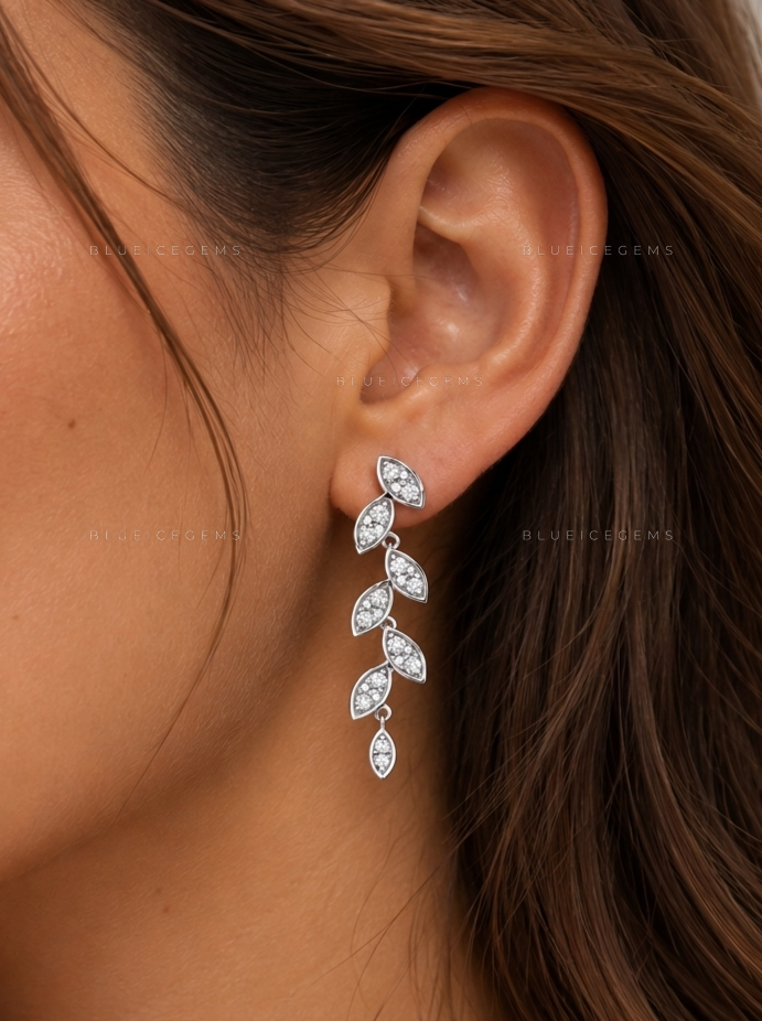 Hinged Leaf Diamond Drop Earrings