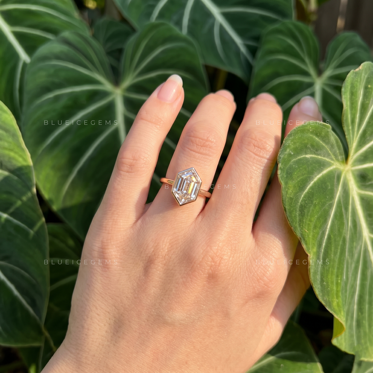 Geometric Grandeur Hexagon Step Cut Bezel Solitaire Engagement Ring