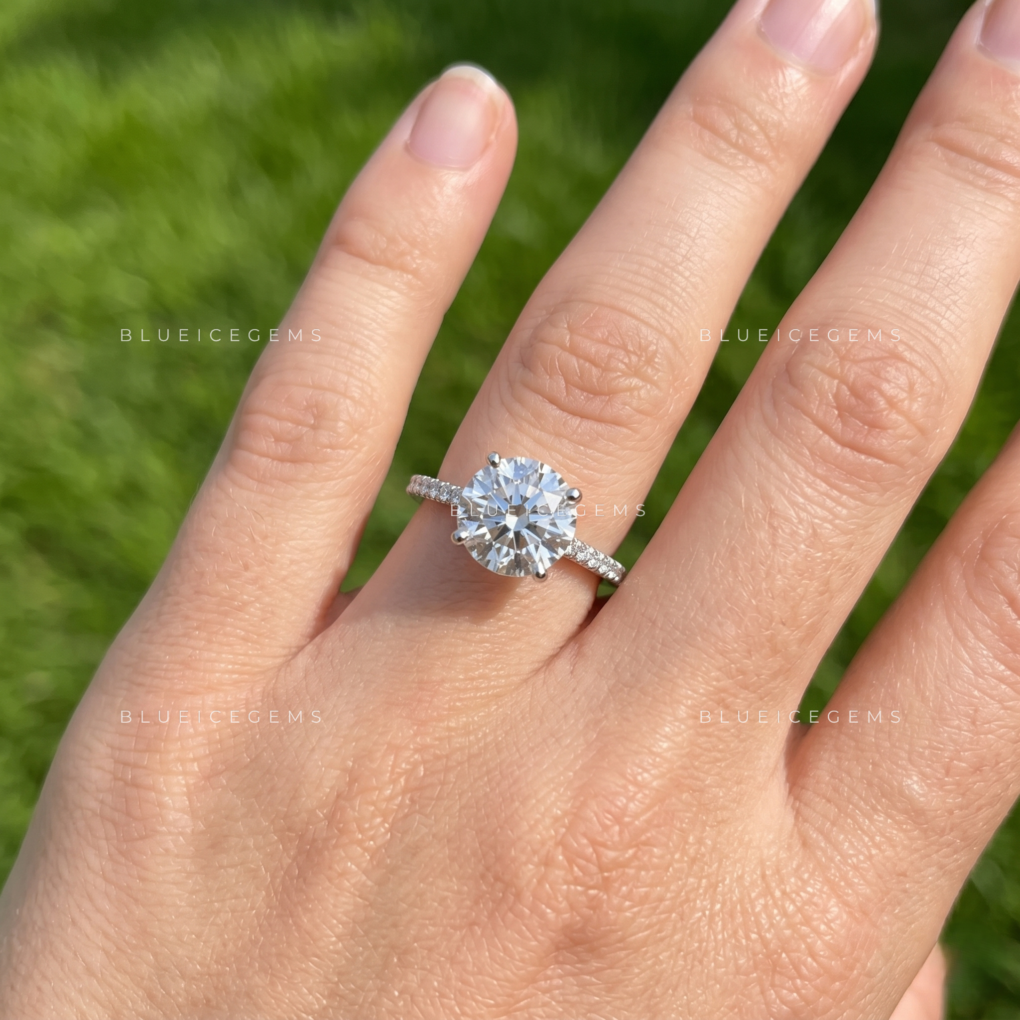 Luminous Romance Round Brilliant Cut Accent Engagement Ring