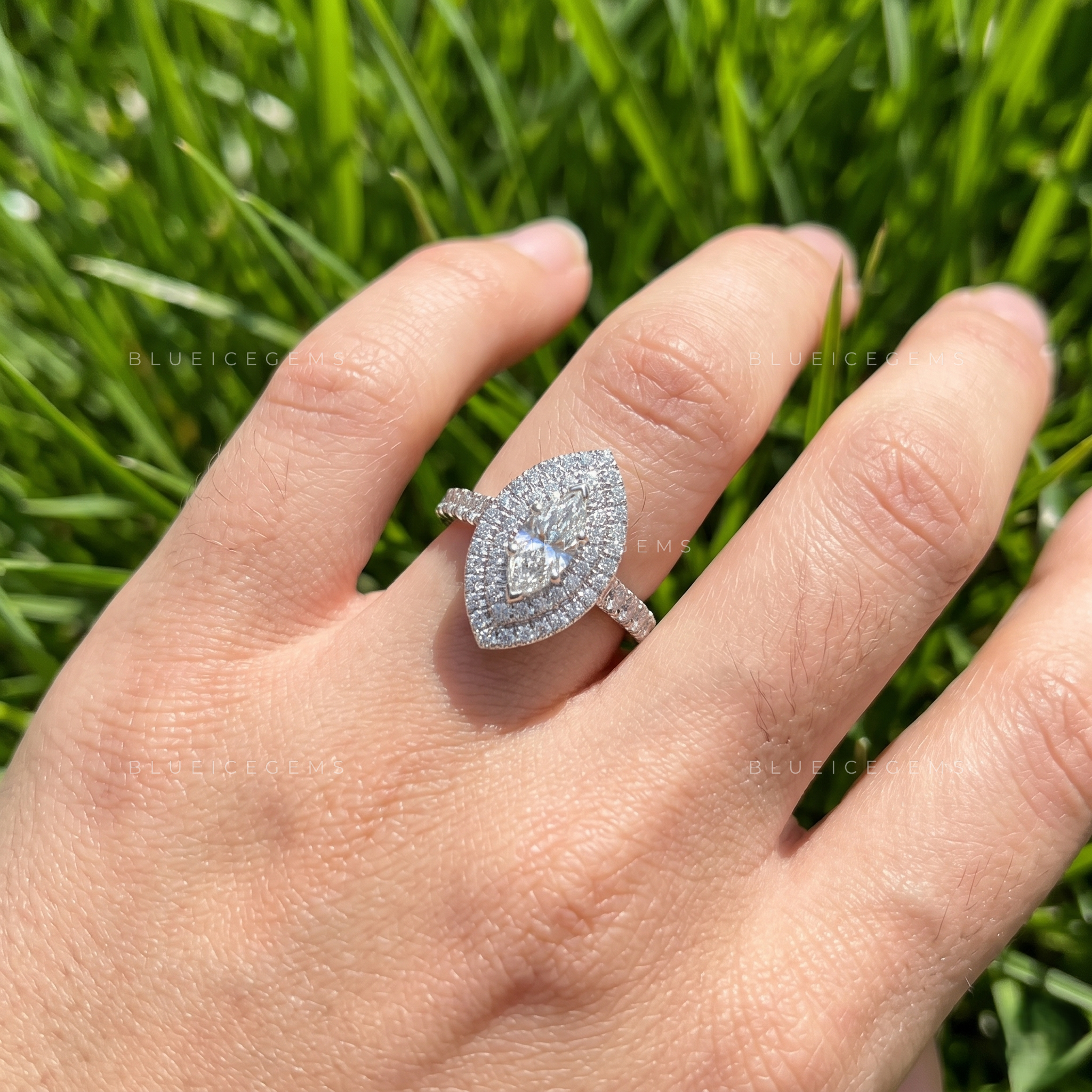 Sovereign Opulence Marquise Cut Double Halo Engagement Ring