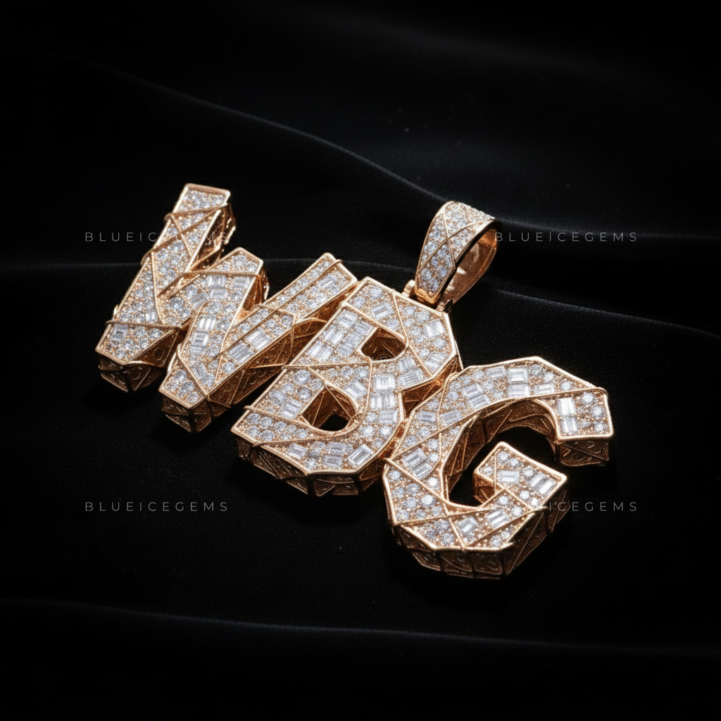 "WBG" Custom Cracked-Effect Iced-Out Pendant