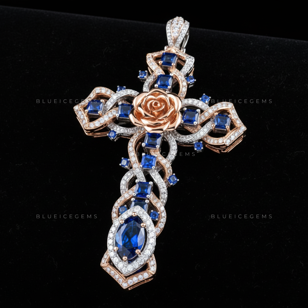 The Royal Rose Cross: Interwoven Cobalt Sapphire & Diamond Lattice