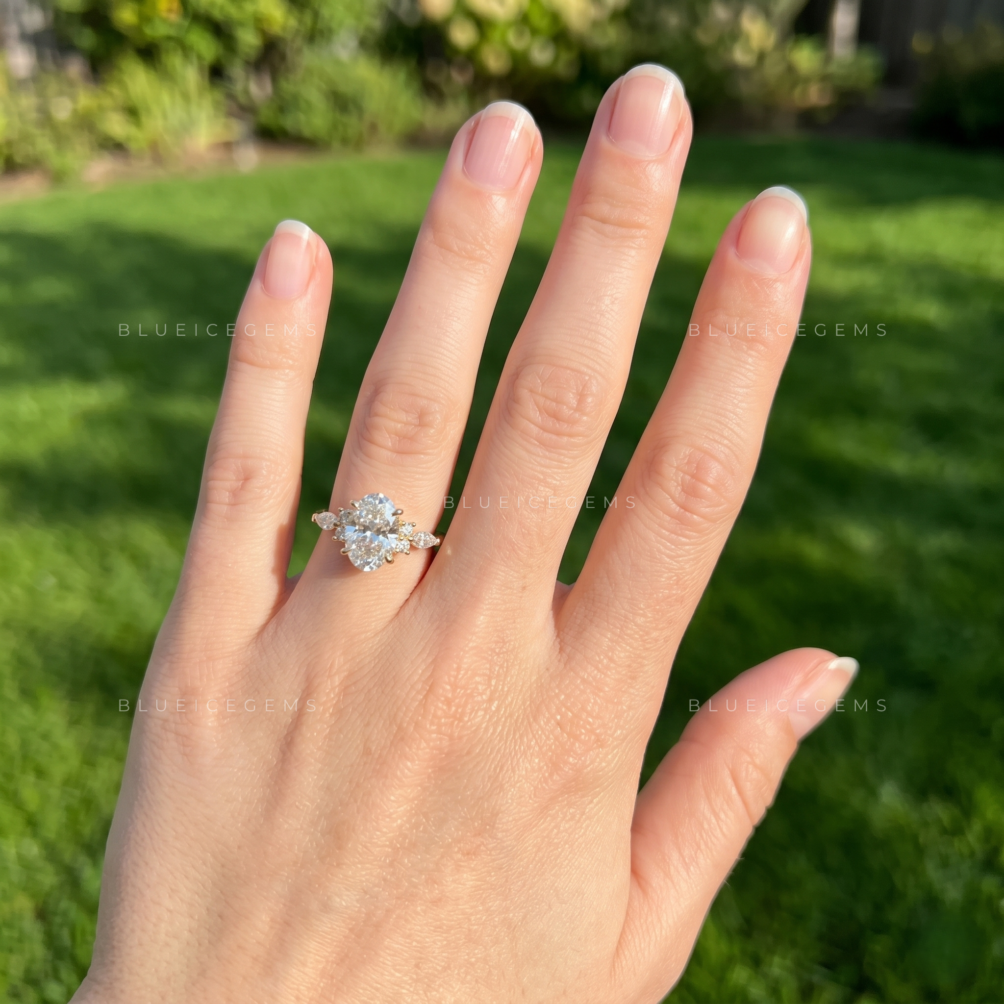 Enchanting Bloom Oval Cut Marquise Accent Engagement Ring