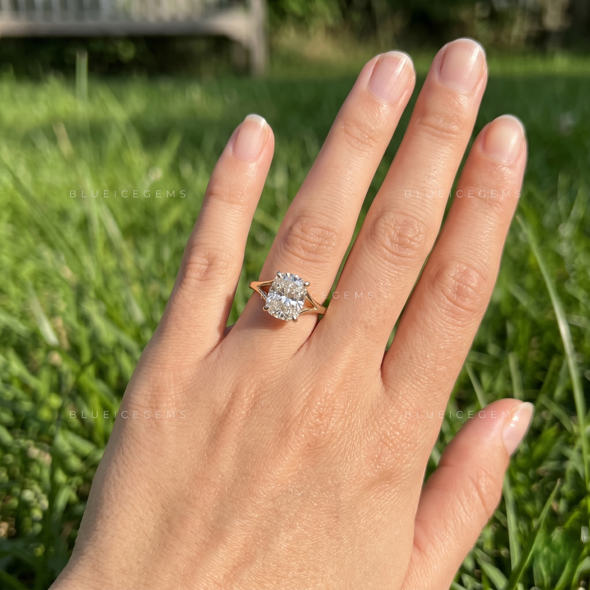 Majestic Radiance Elongated Cushion Cut Split Shank Engagement Ring