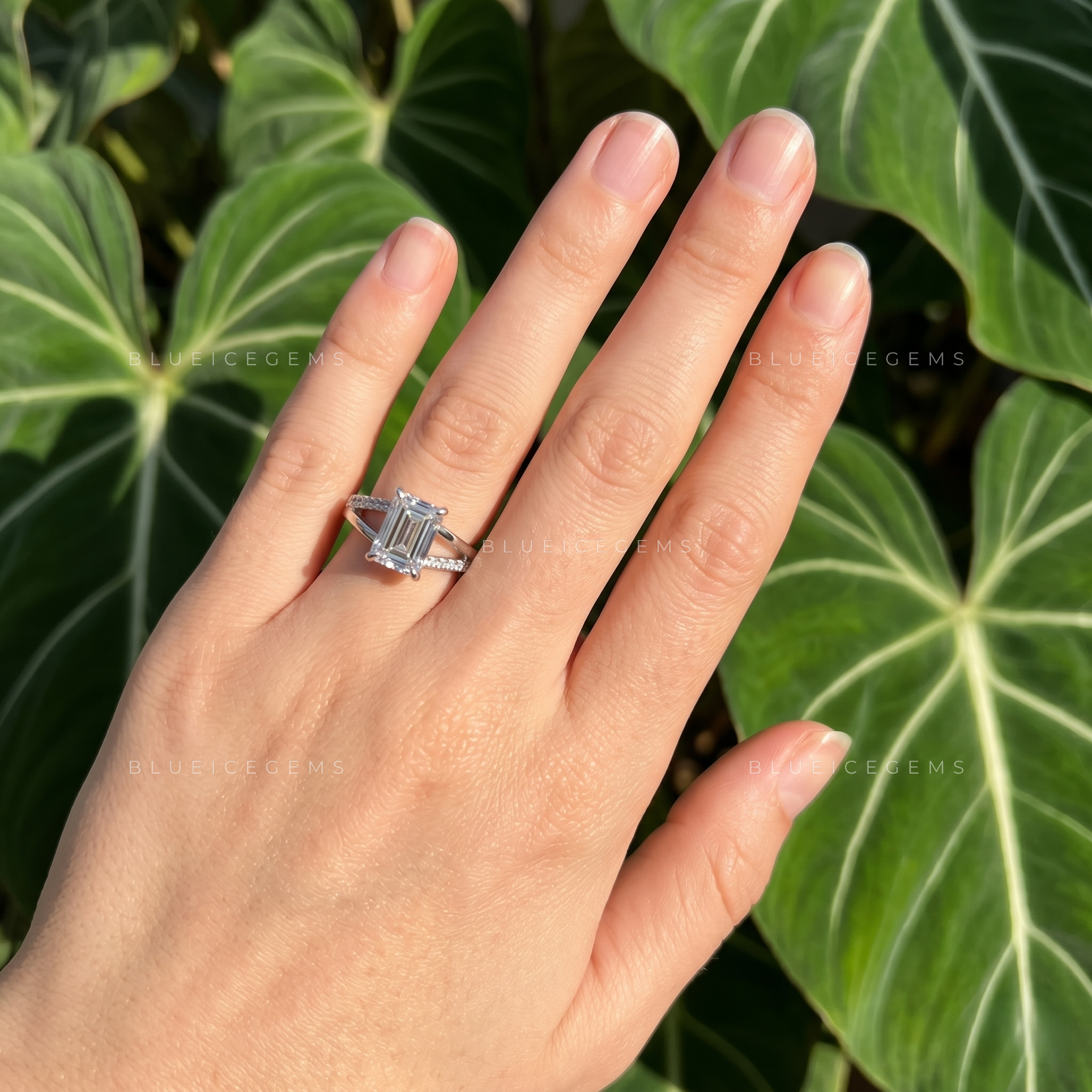 Infinite Clarity Split Shank Emerald Cut Engagement Ring