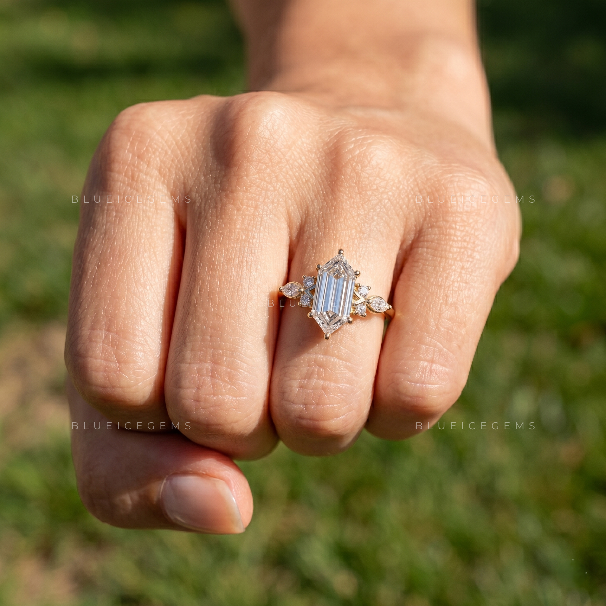 Regal Harmony Step Cut Marquise Accent Engagement Ring