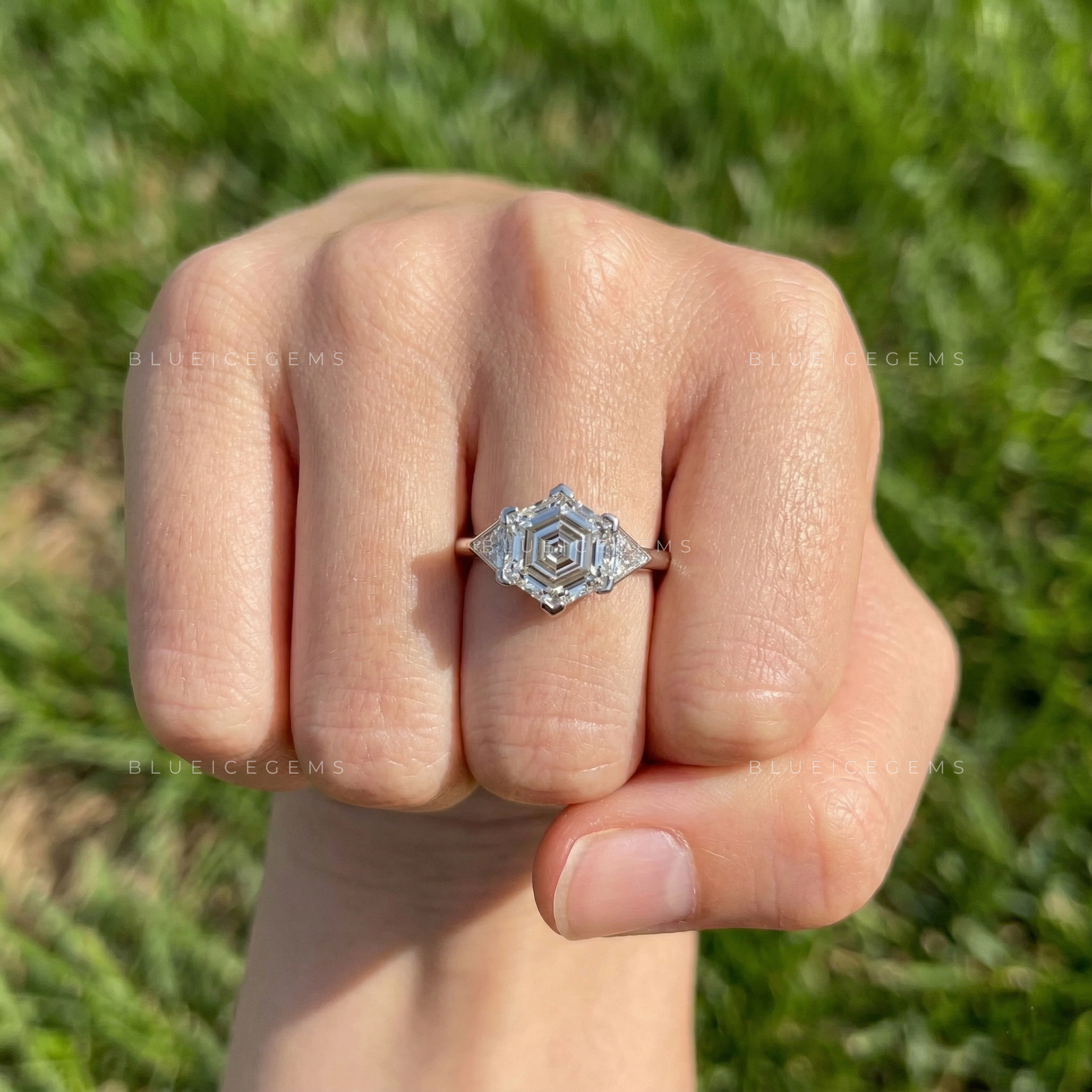 Geometric Majesty Hexagon Step Cut Trilogy Ring