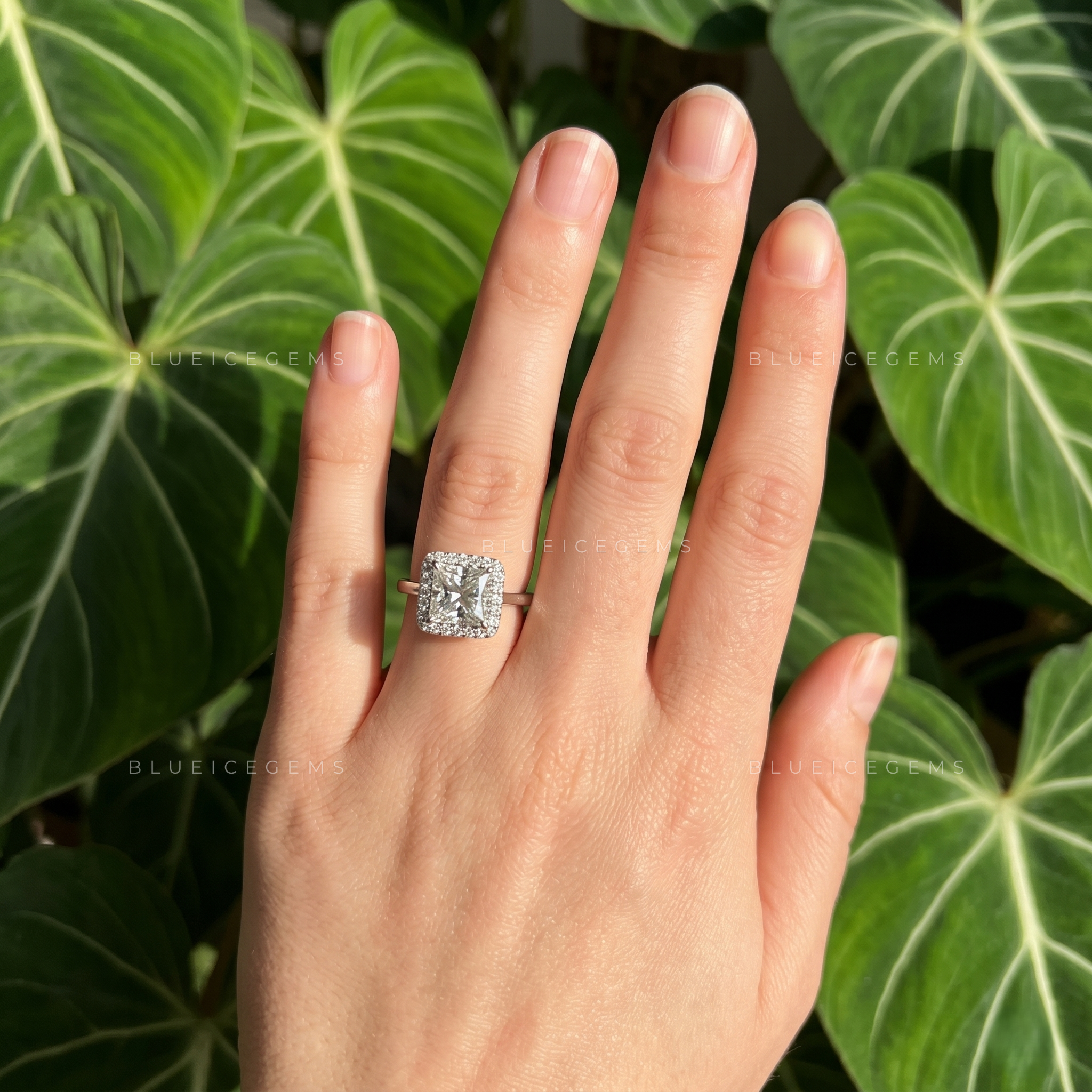 Radiant Royalty Princess Cut Square Halo Engagement Ring