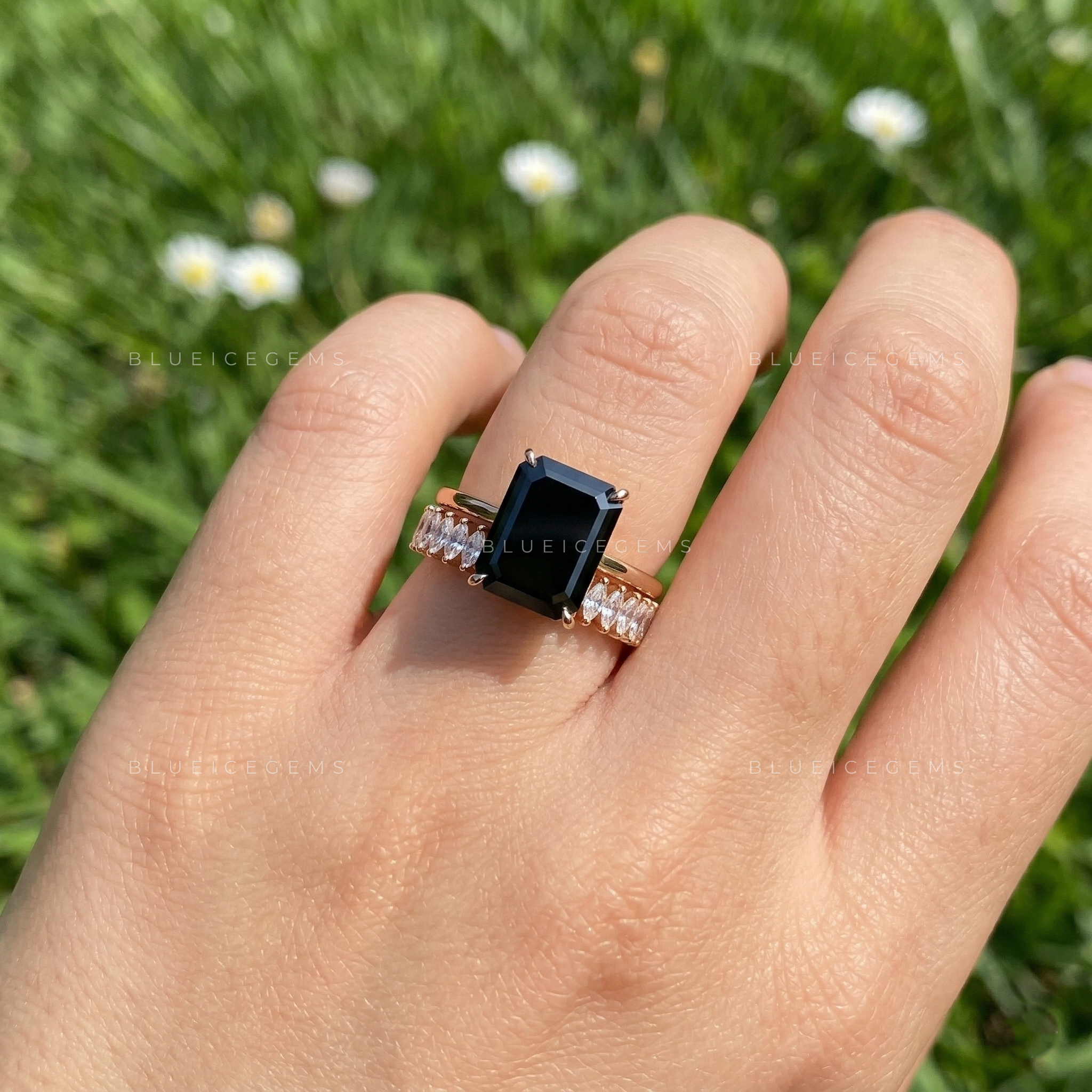 Architectural Noir Emerald Cut Black Diamond Bridal Set