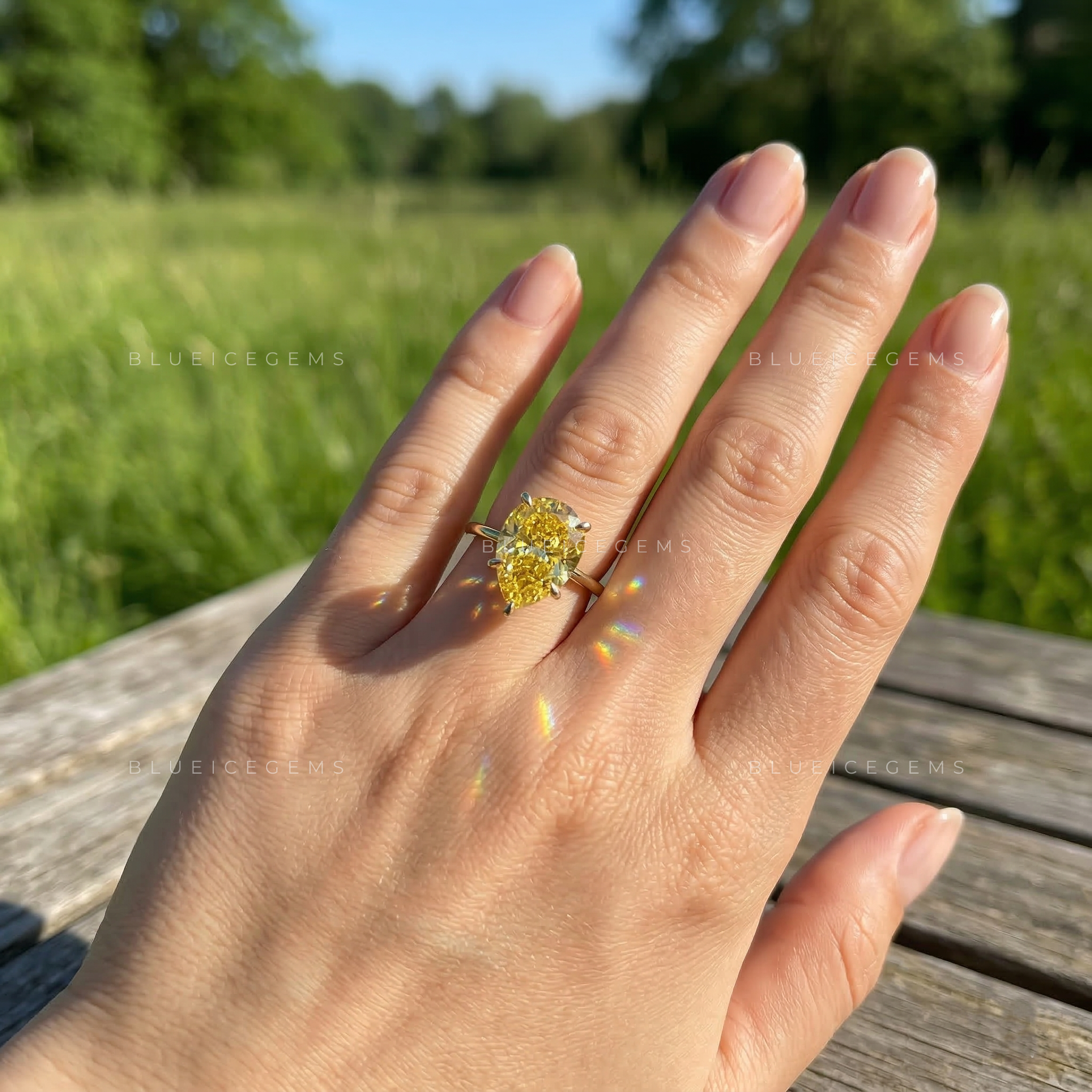 Golden Sunrise Pear Cut Canary Yellow Solitaire Ring