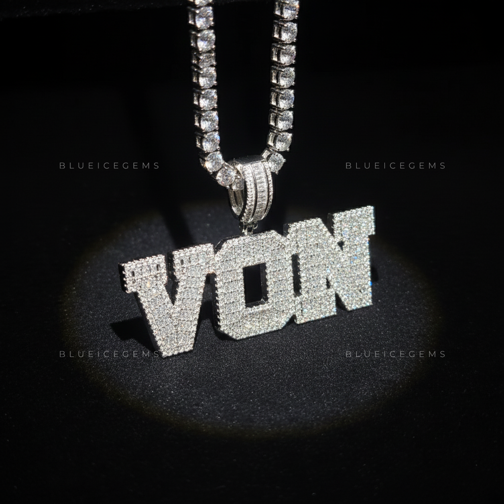 "VON" Custom Iced-Out Block Name Pendant