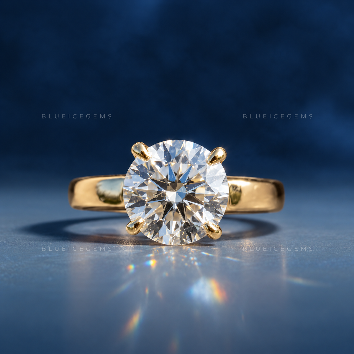 Classic Opulence Round Brilliant Cut Solitaire Wide Band High Setting Engagement Ring