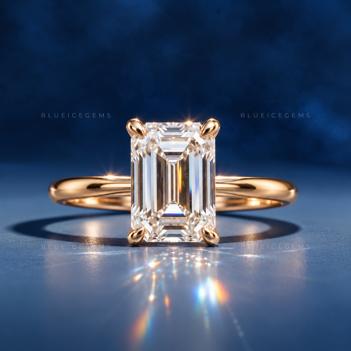 Emeralis Emerald Cut Solitaire Engagement Ring