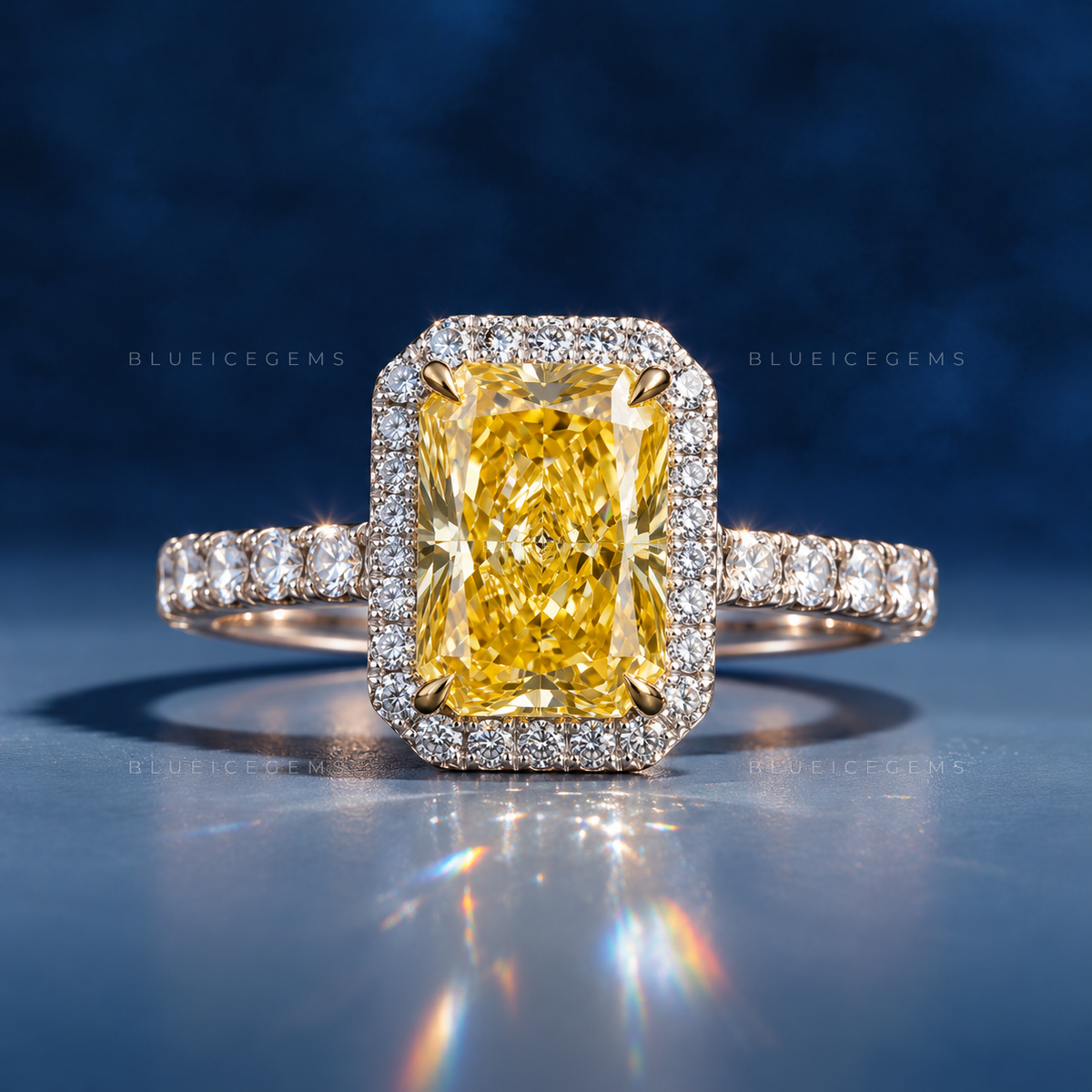Golden Splendor Radiant Cut Halo Accent Engagement Ring