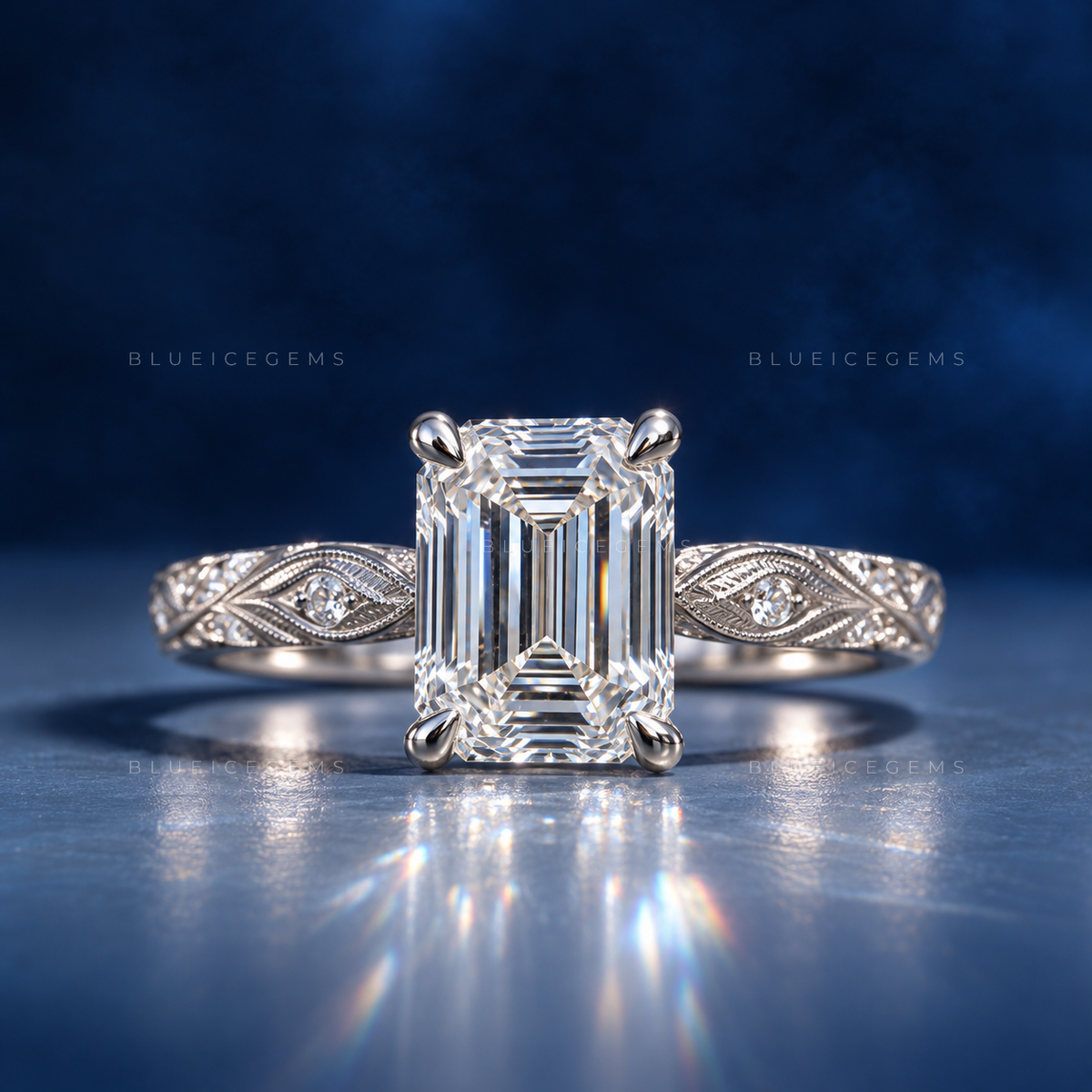 Opulent Clarity Emerald Cut Accent Engagement Ring