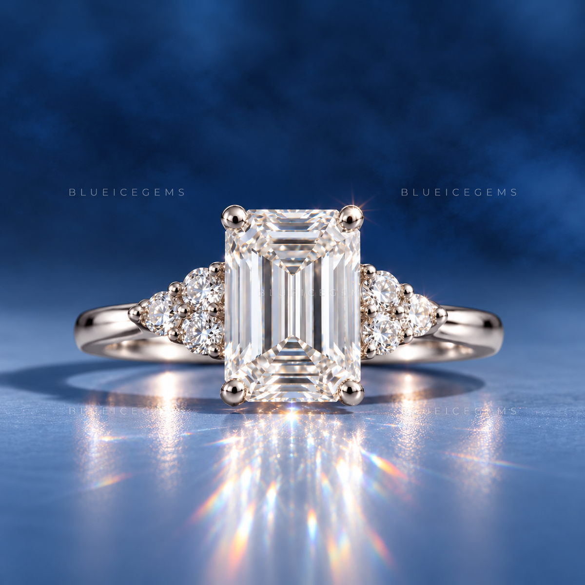 Regal Clarity Emerald Cut Accent Engagement Ring