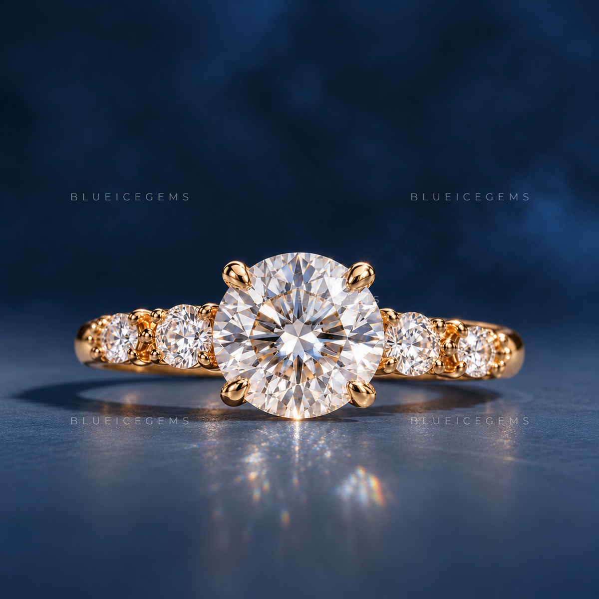 Radiant Symphony Round Cut Accent Engagement Ring