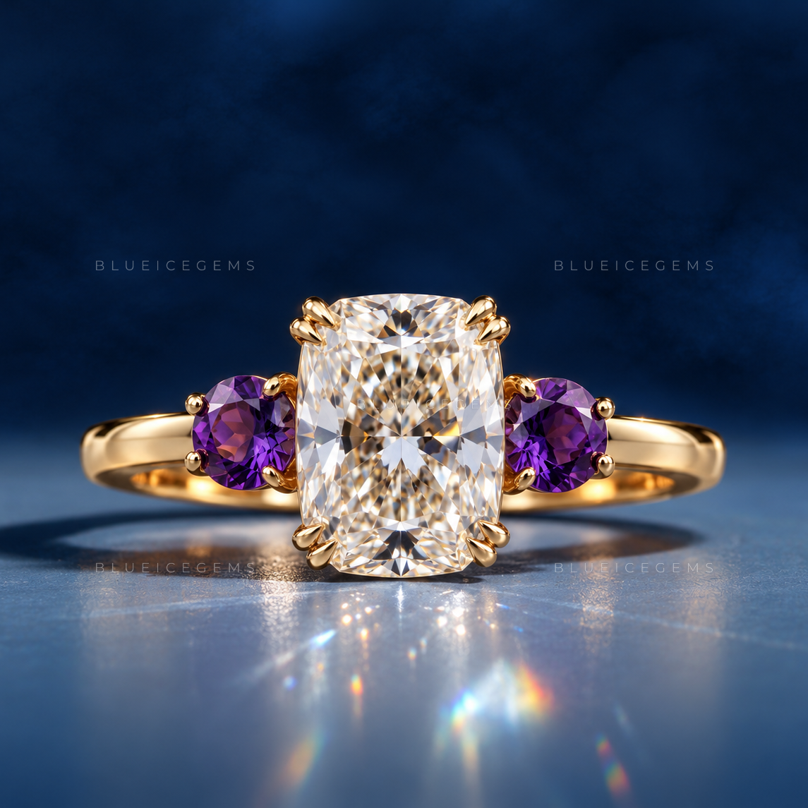Velvet Harmony Cushion Cut Amethyst Accent Engagement Ring