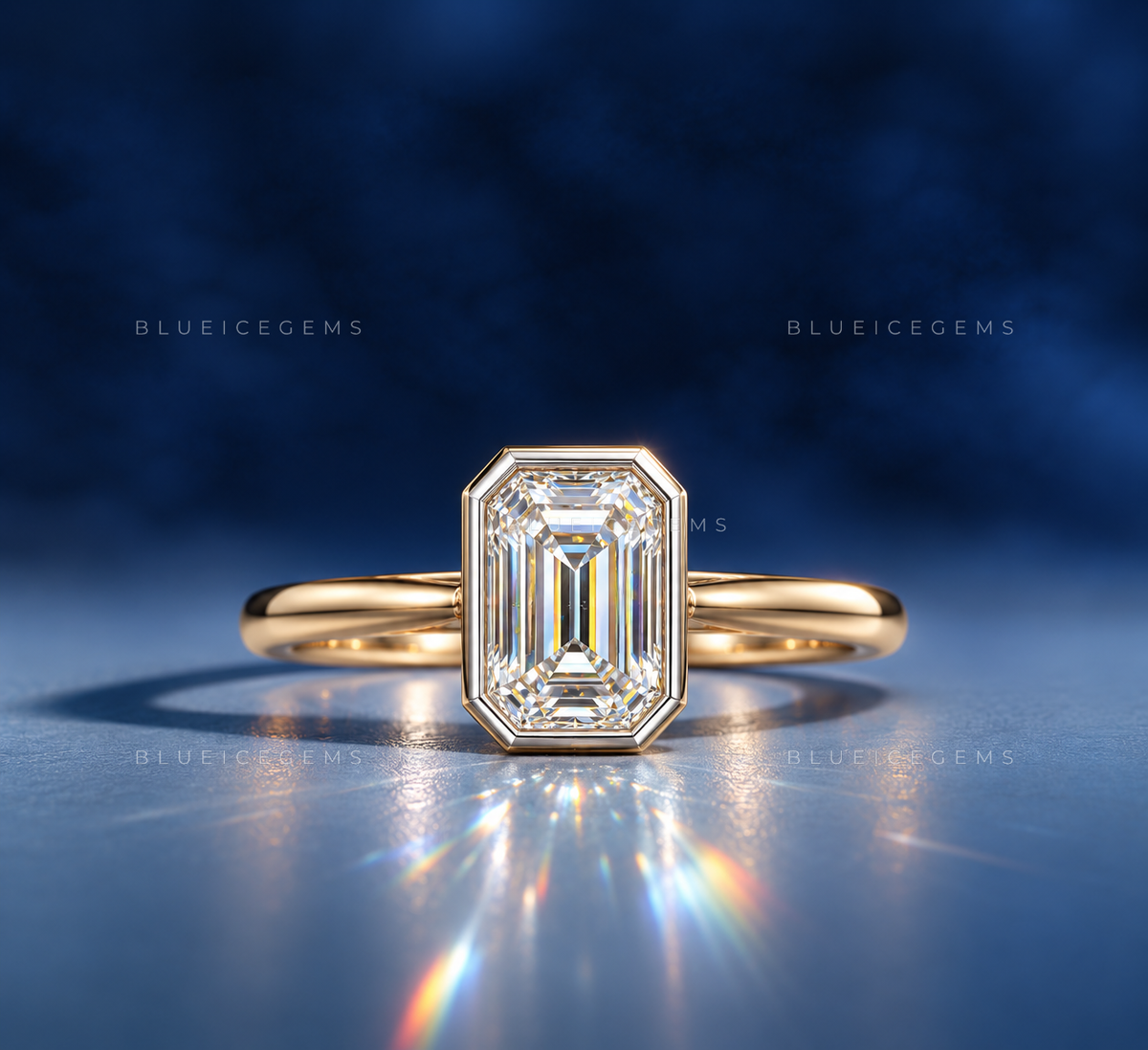 Modern Slate Emerald Cut Knife Edge Bezel Ring