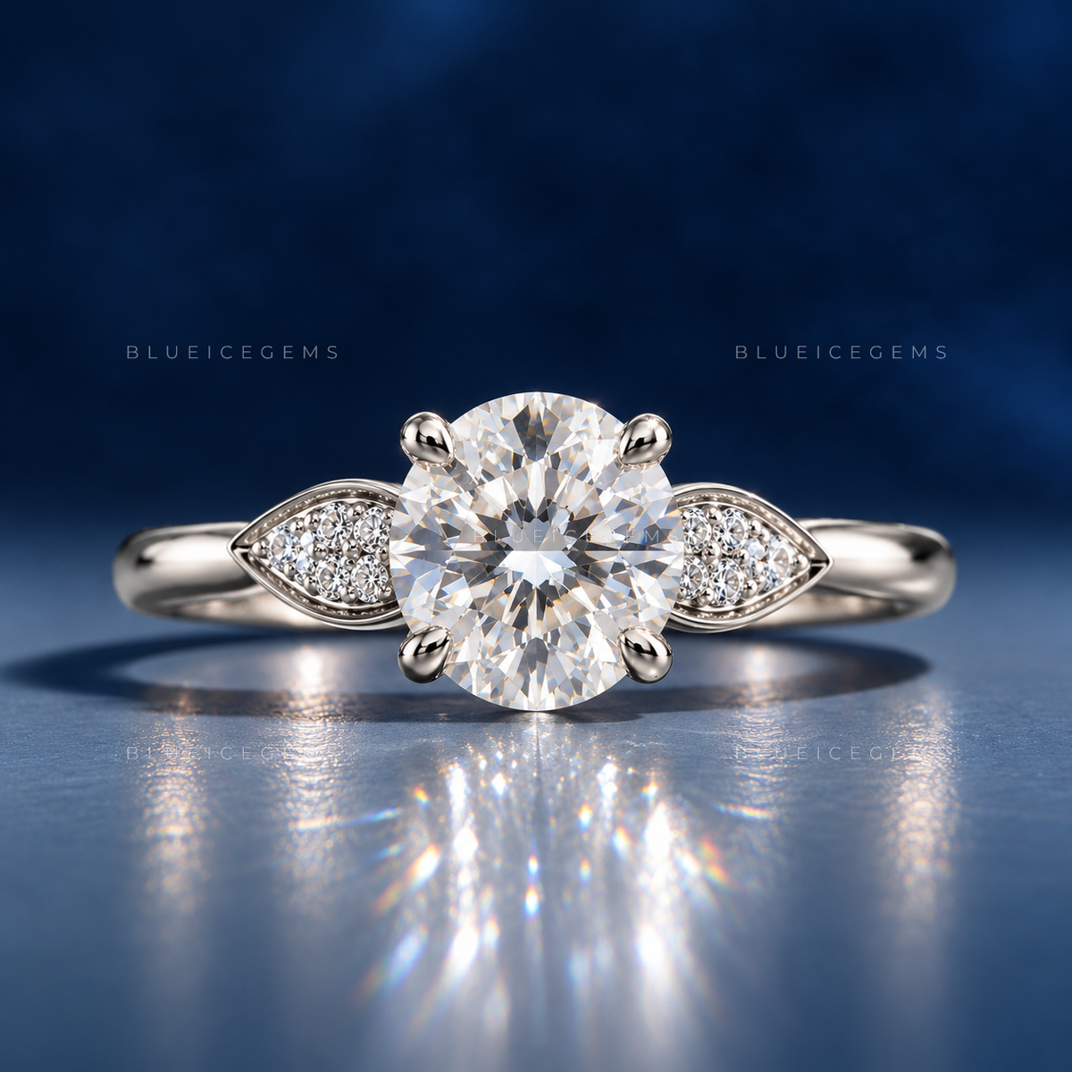 Aurevian Round Cut Hidden Accent Engagement Ring