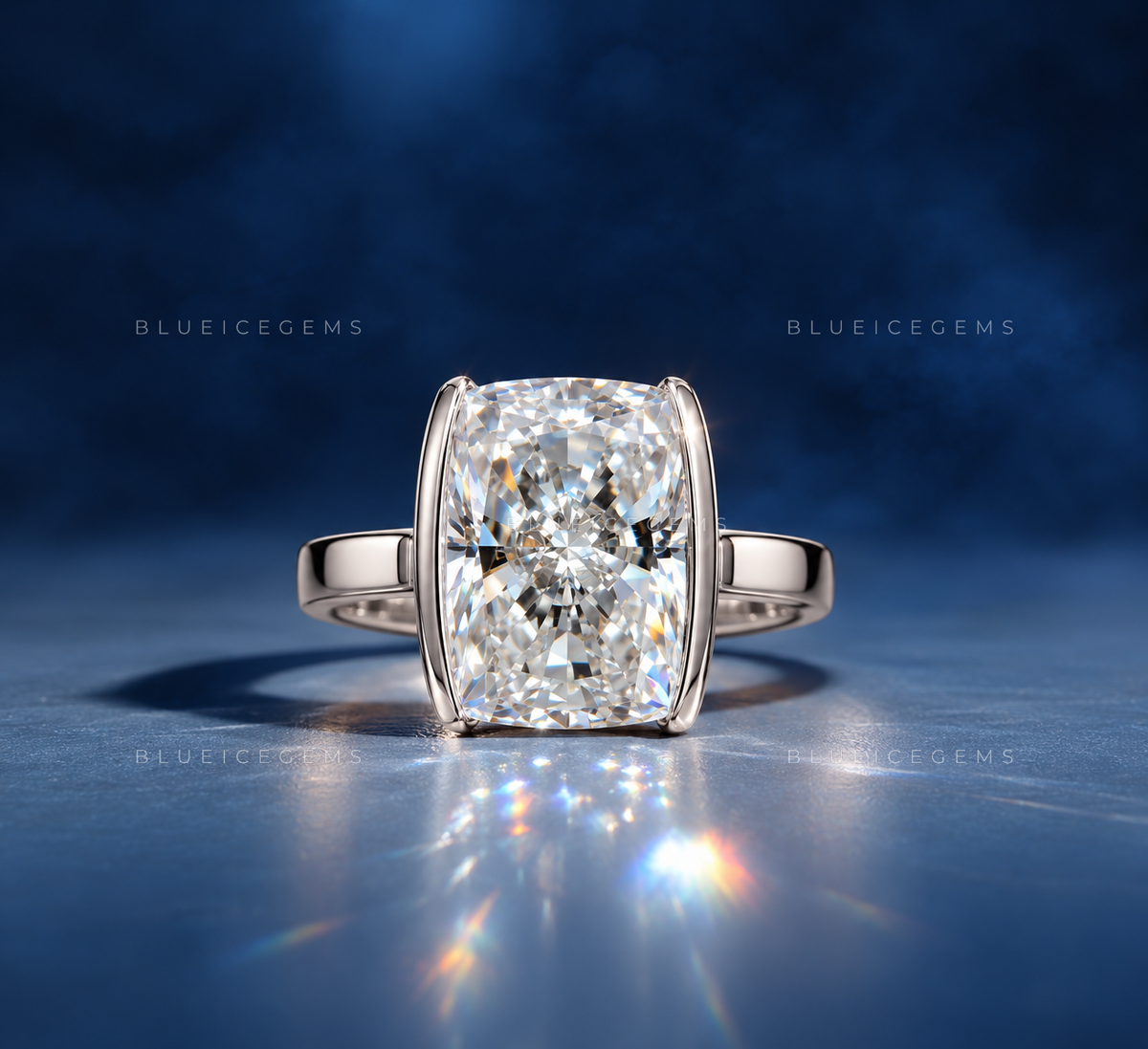 Divine Elongated Cushion Half Bezel Solitaire Statement Ring