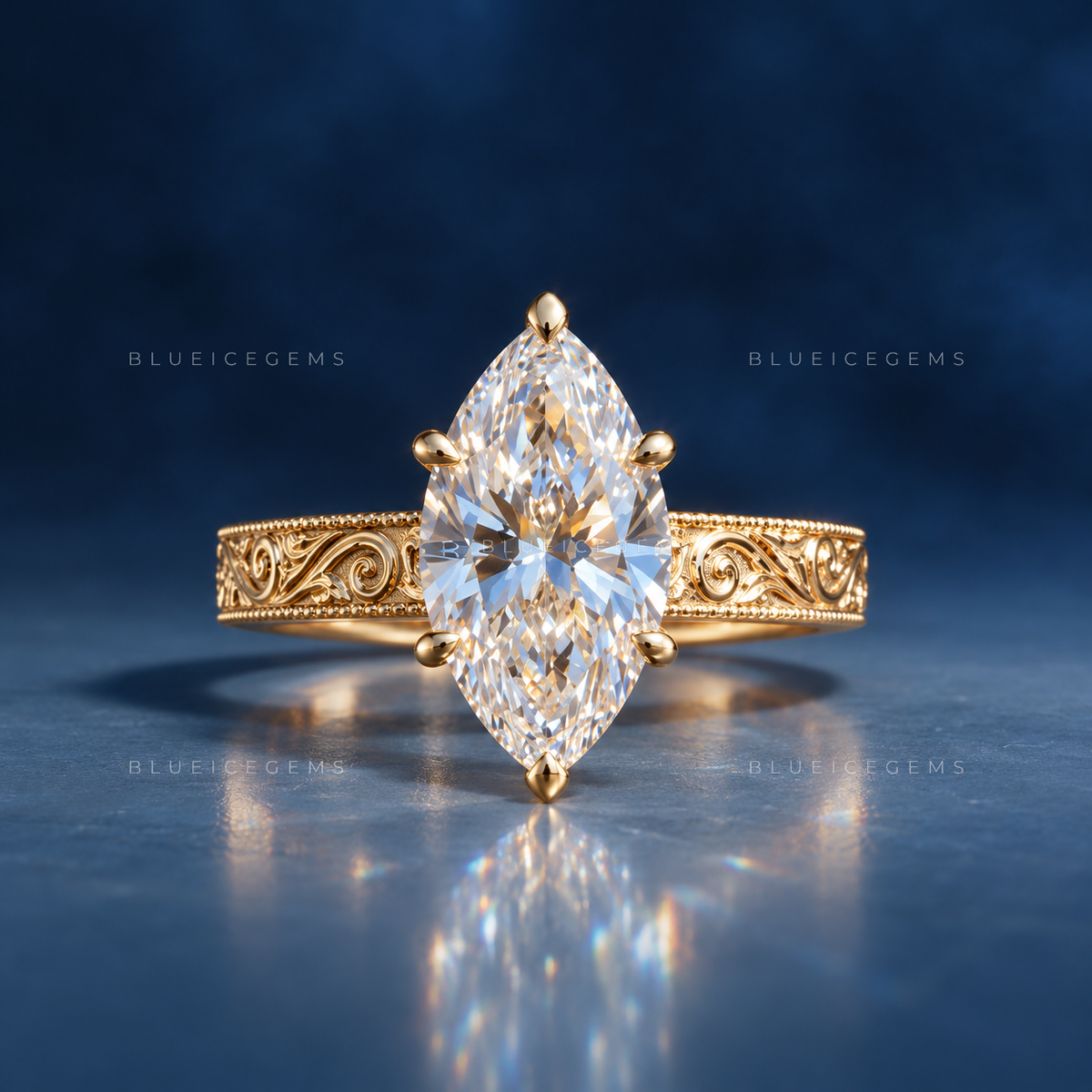 Majestic Crest Marquise Cut Vintage Solitaire Ring