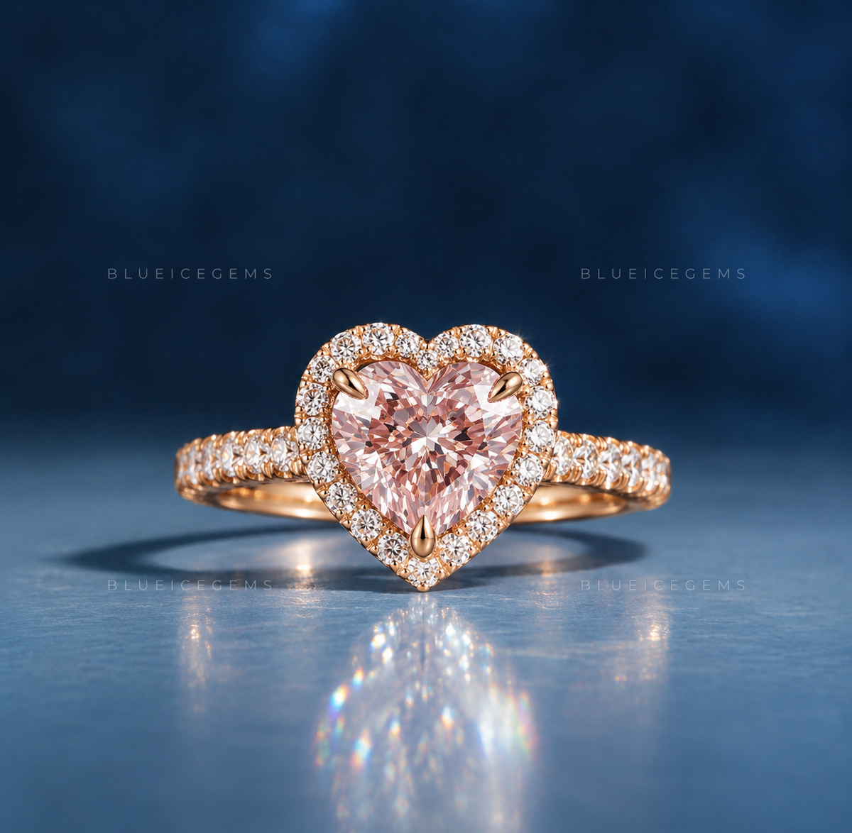 Blushing Radiance Heart Cut Halo Engagement Ring