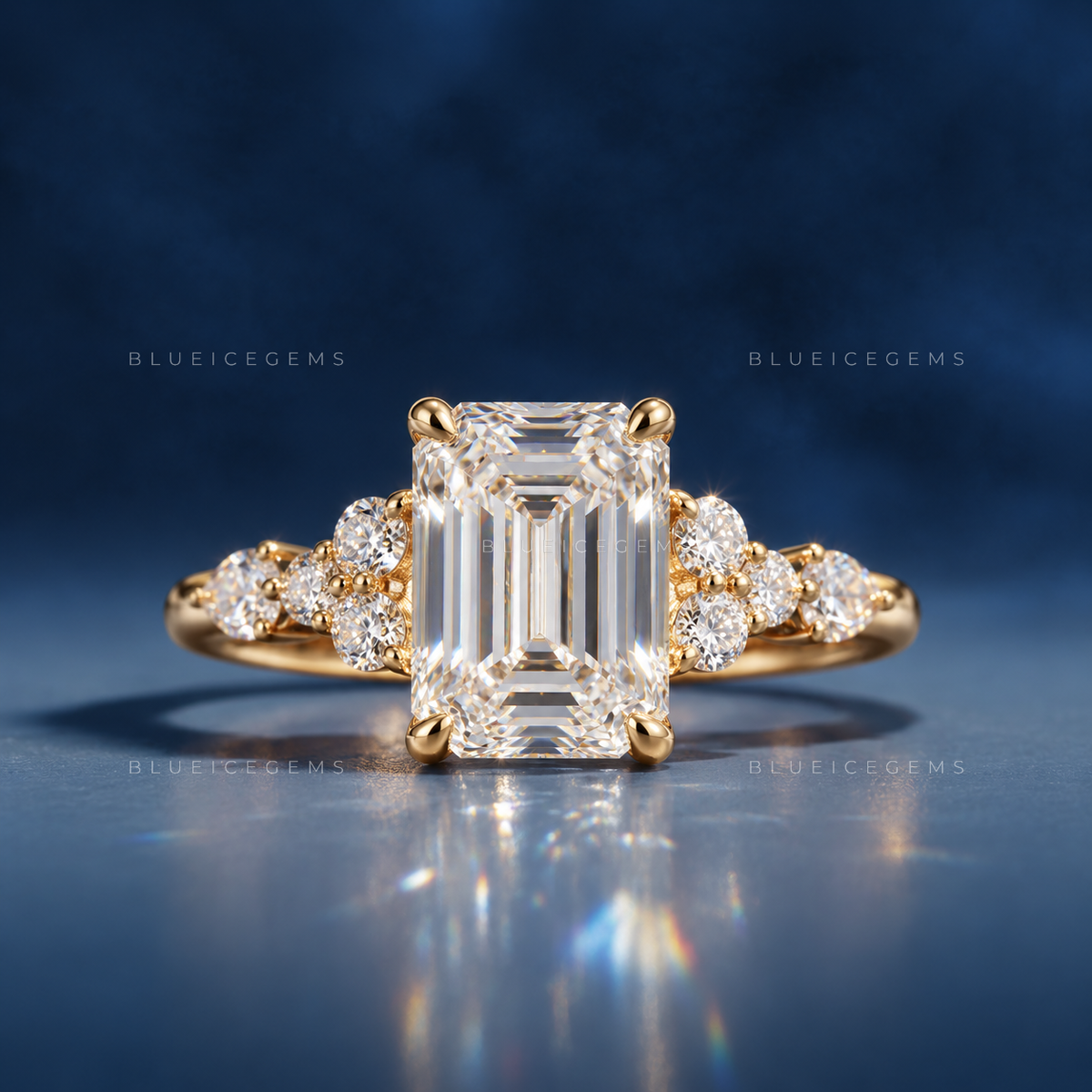 Regal Horizon Emerald Cut Cluster Engagement Ring