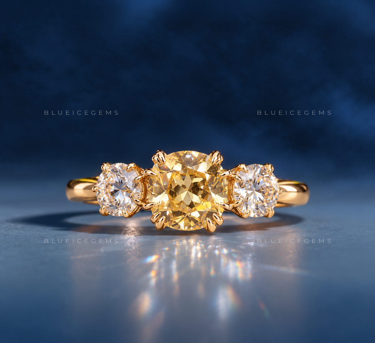 Golden Glow Vintage Cushion Old Mine Cut Lab Grown Diamond Ring