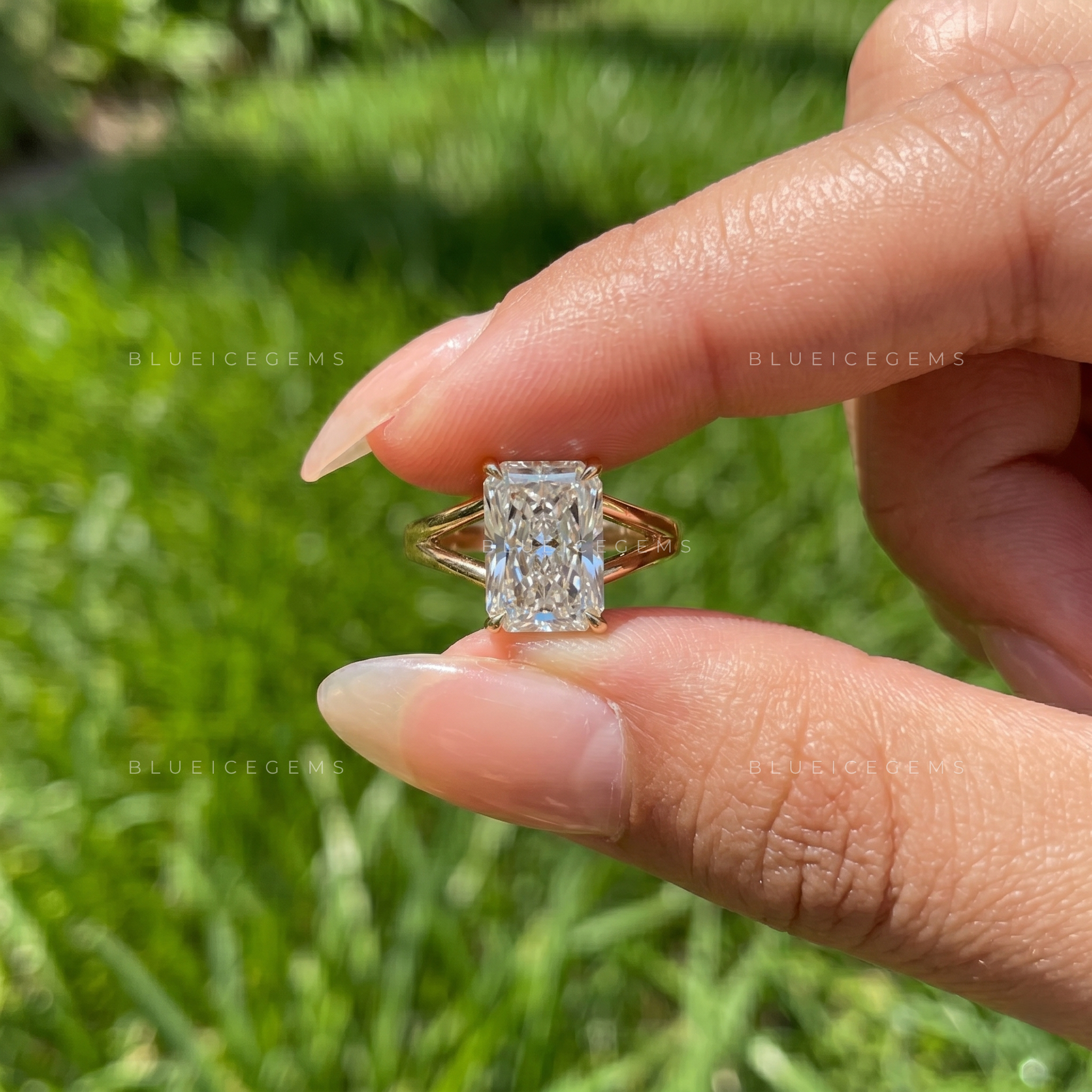 Luminous Horizon Radiant Cut Hidden Halo Split Shank Engagement Ring