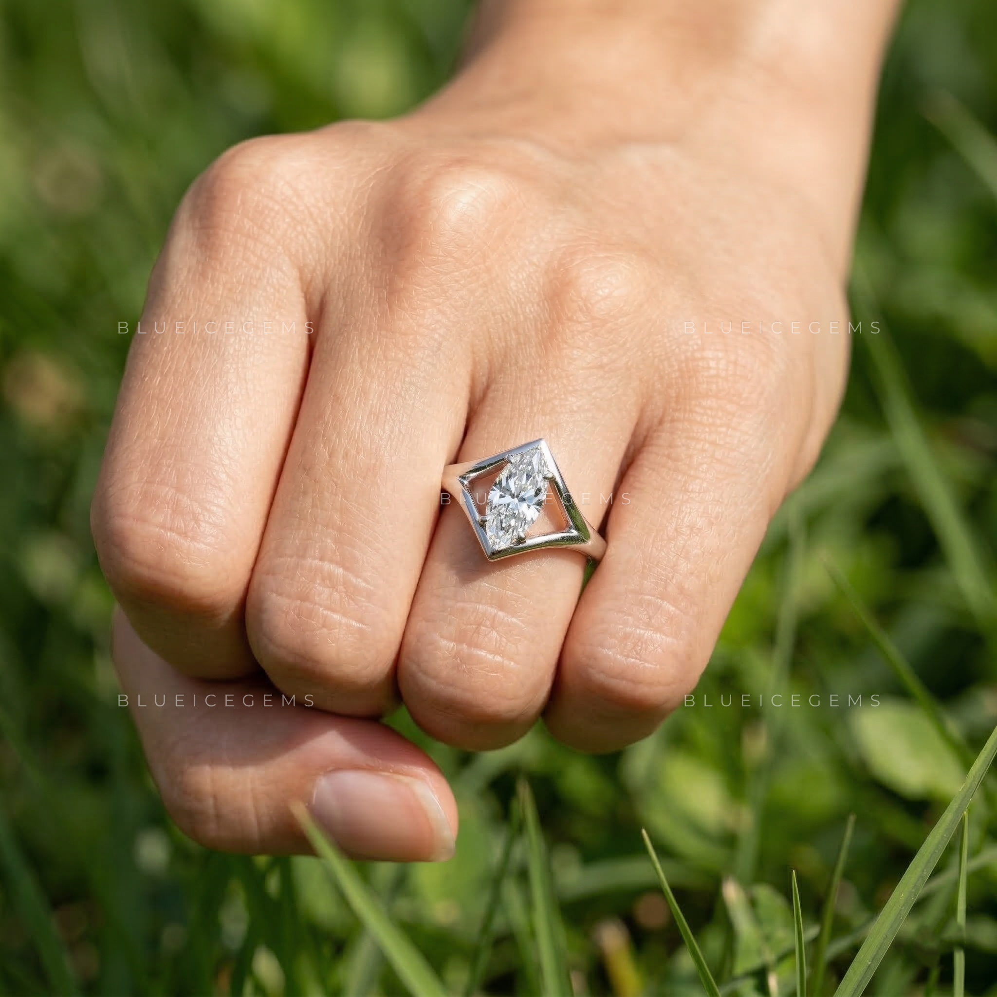 Marquise Cut Split Shank Solitaire Ring