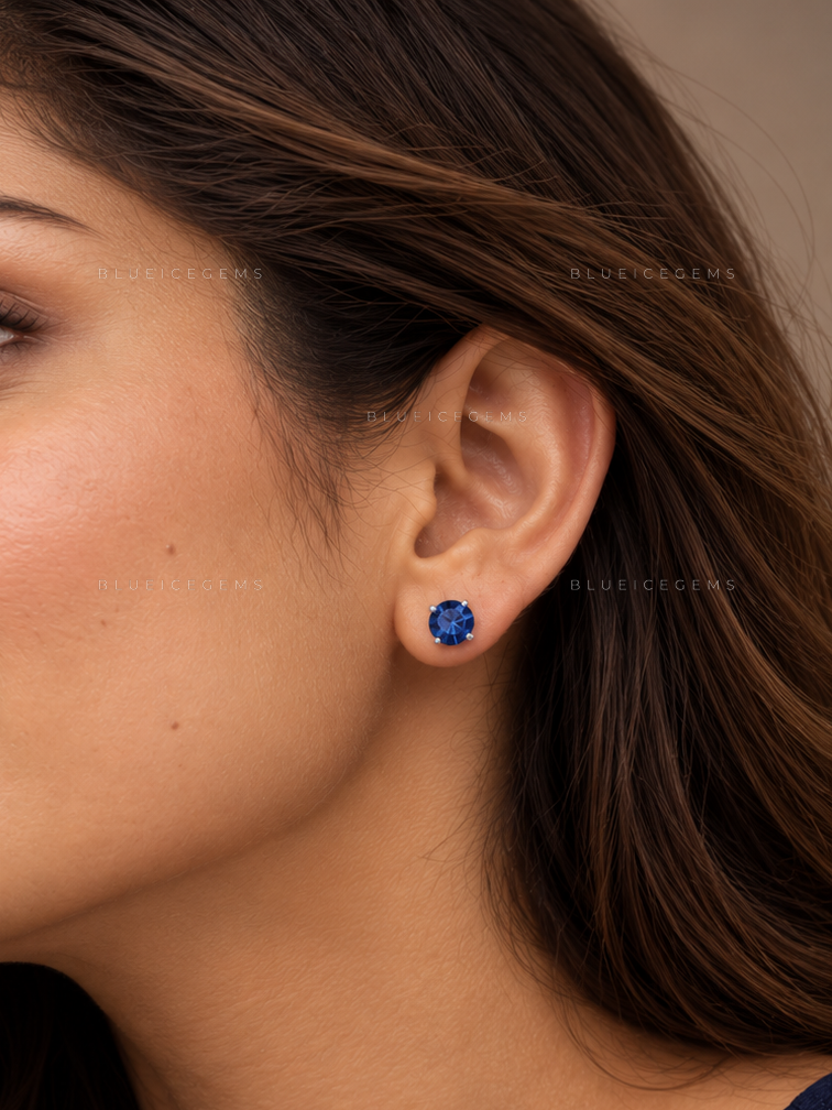 Classic Blue Sapphire Solitaire Stud Earrings