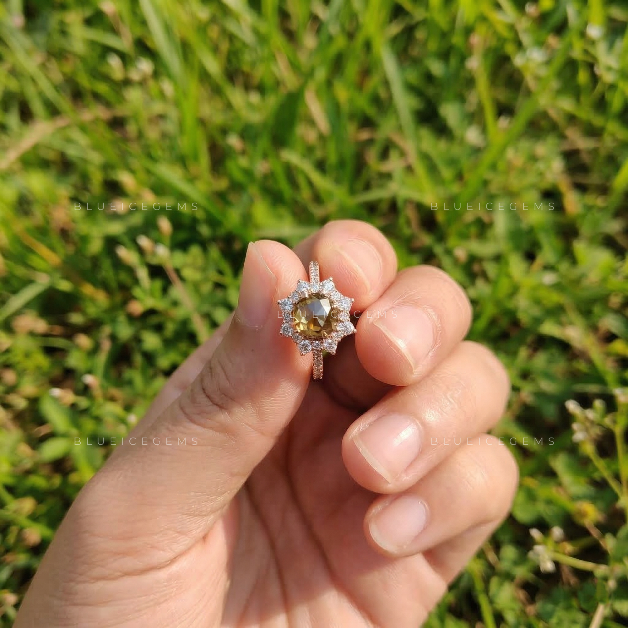 Golden Hour Round Rose Cut Champagne Ring
