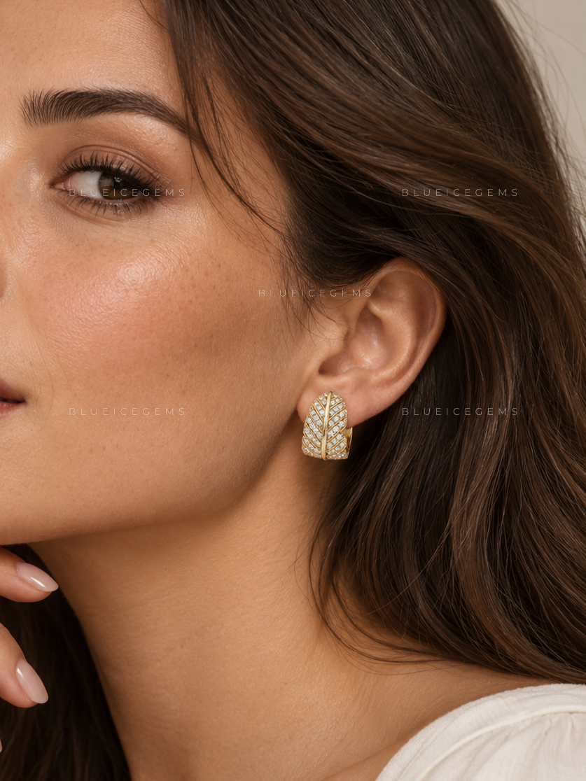Pavé Banana Leaf Huggie Earrings