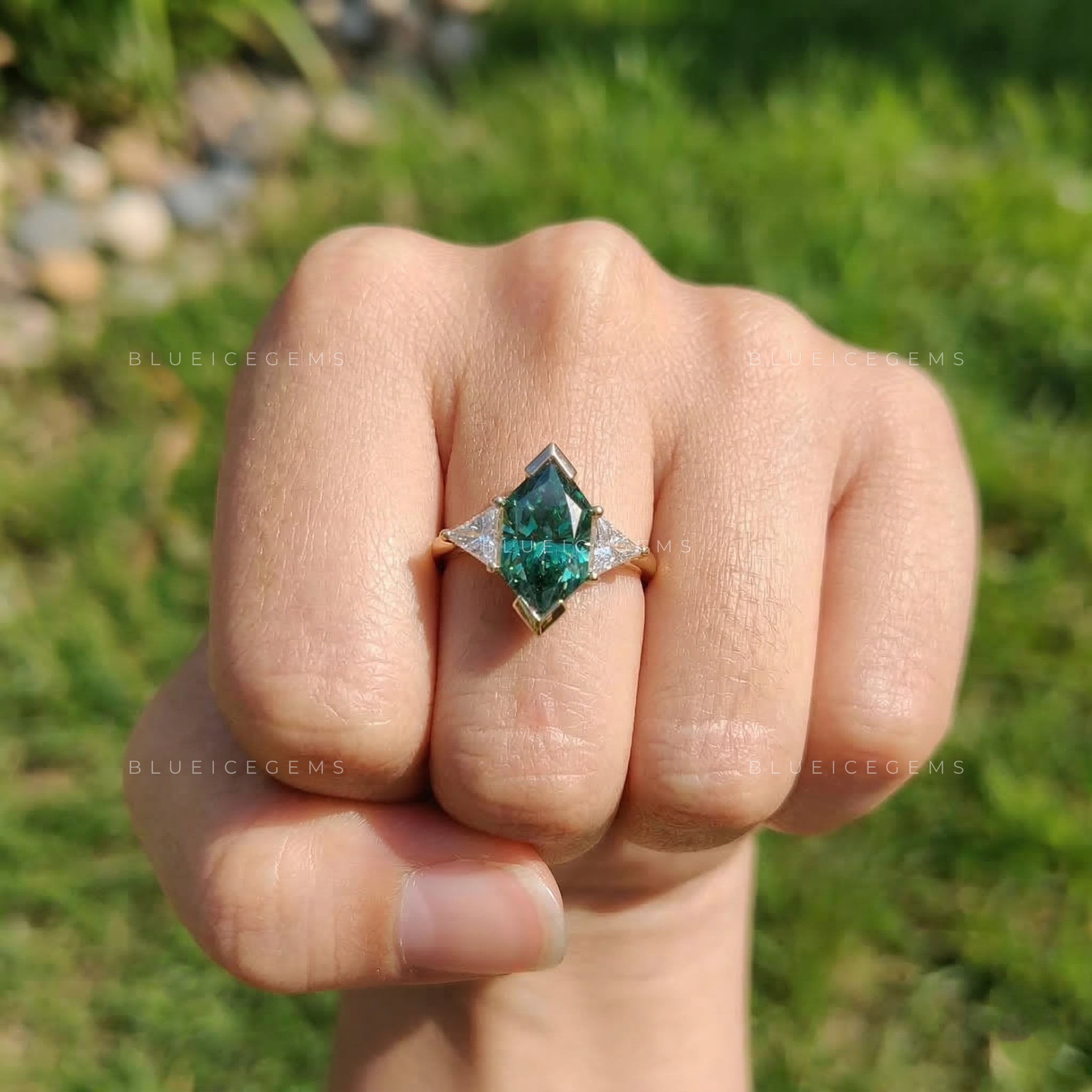 Enchanted Forest Dutch Marquise Three-Stone Ring