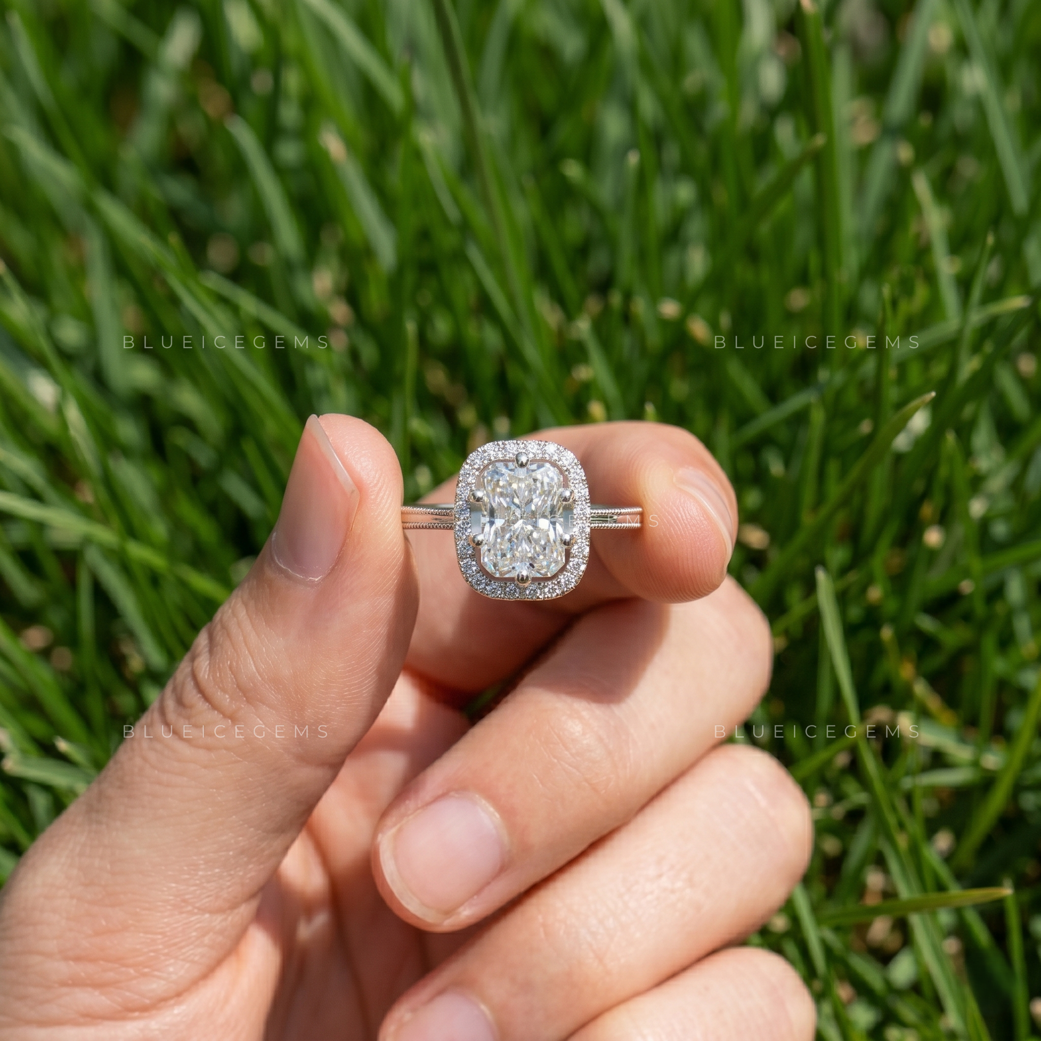 Luminous Aura Radiant Brilliant Cut Pave Accent Engagement Ring