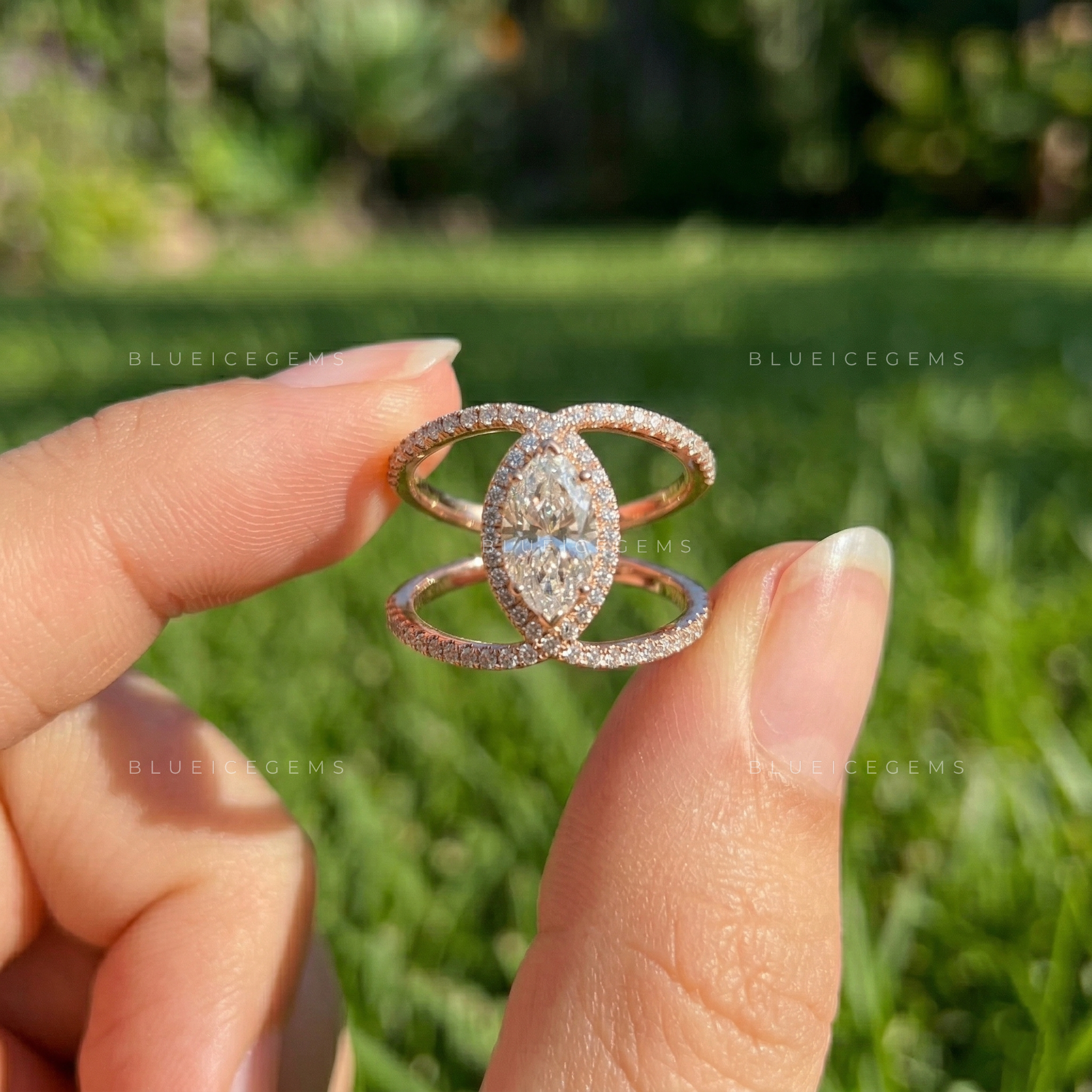 The "Ethereal Glow" Marquise Halo: A Bold Split Shank Masterpiece
