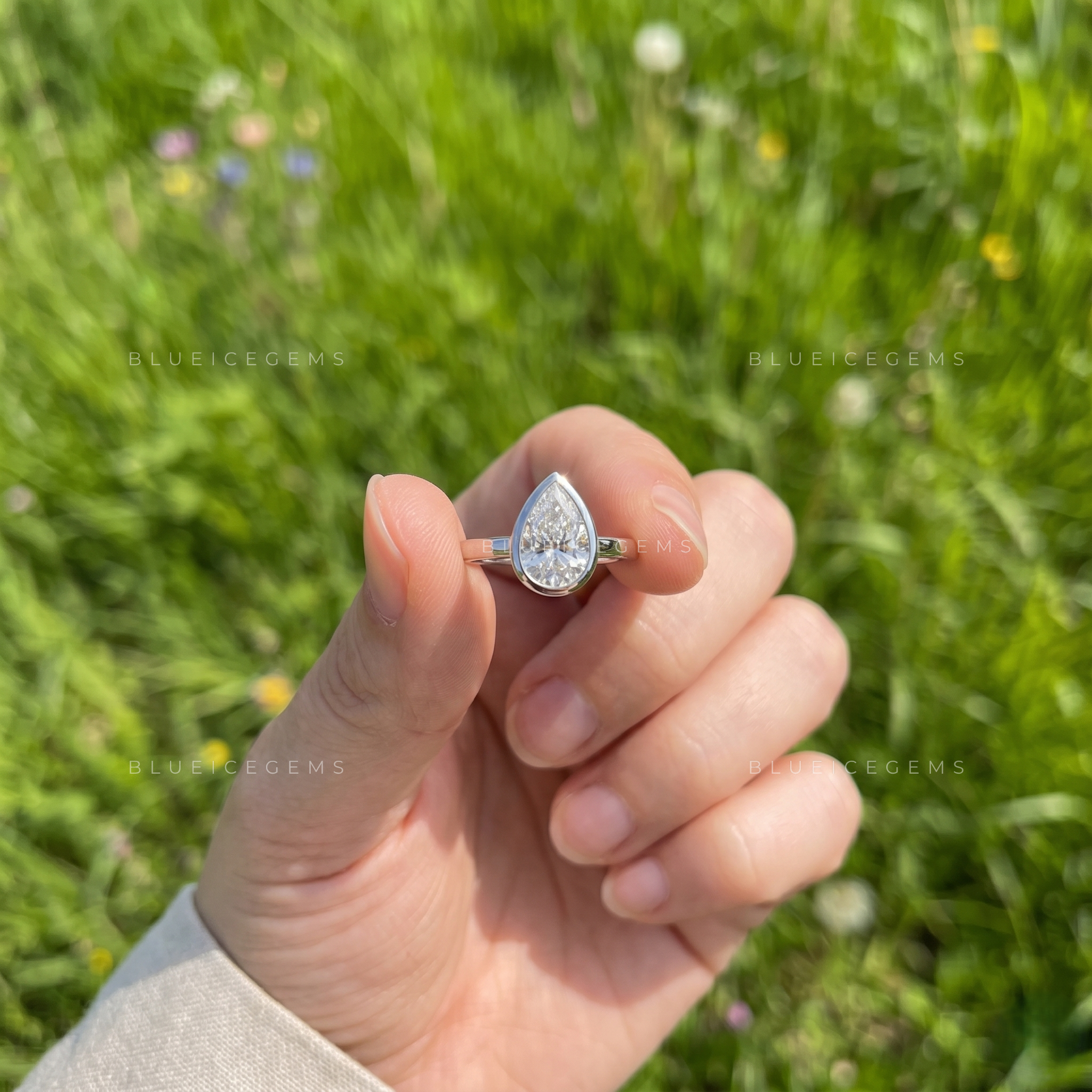 Modern Vintage Bezel Set Pear Cut Solitaire Engagement Ring