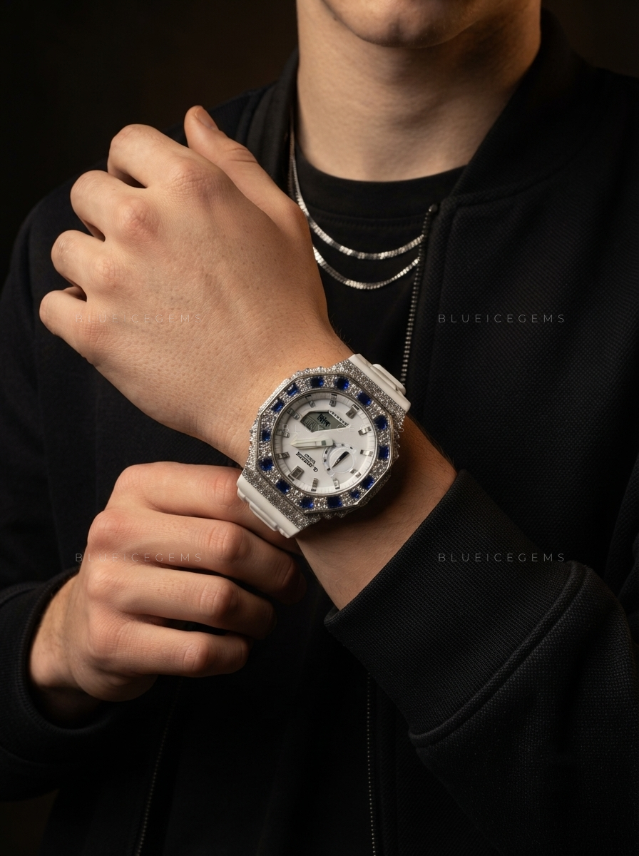 Snowfall Sapphire Luxe Iced Watch – 12.77 CT Moissanite