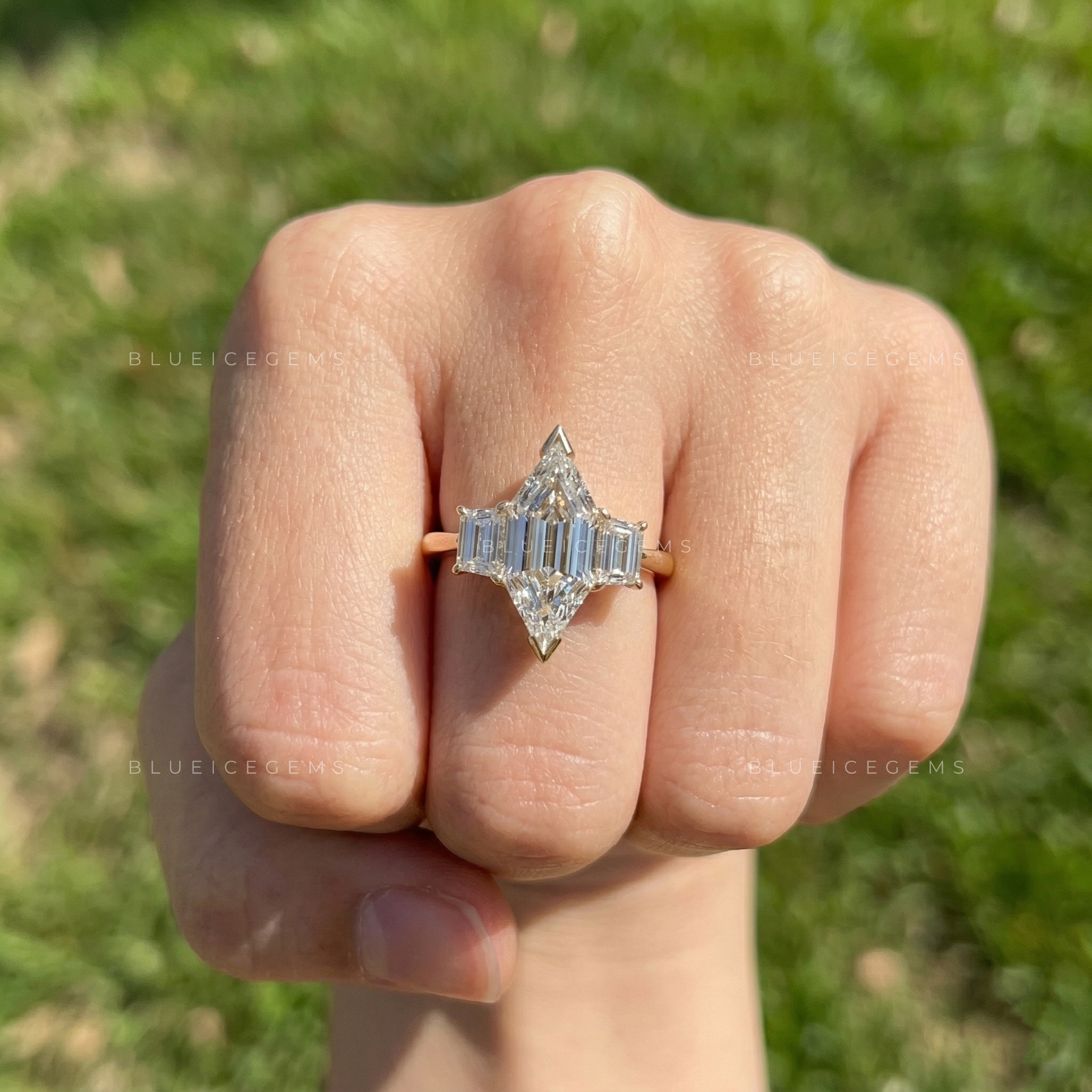 Architectural Elegance Hexagon and Trapezoid Step Cut Trilogy Ring
