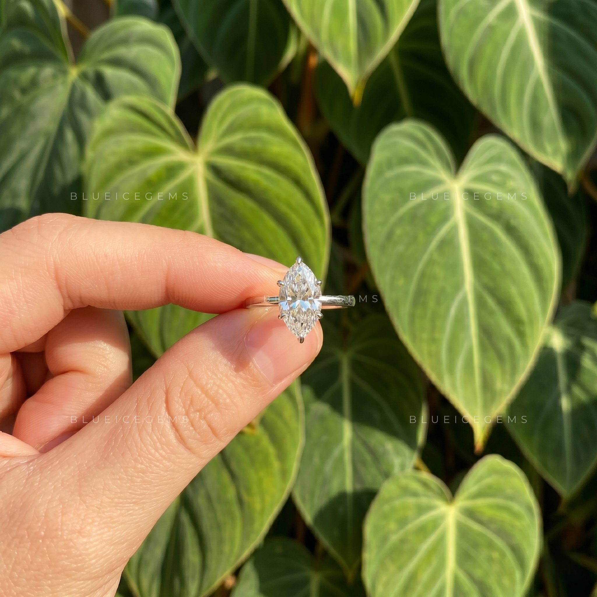 Marquise Cut Hidden Halo Solitaire Engagement Ring