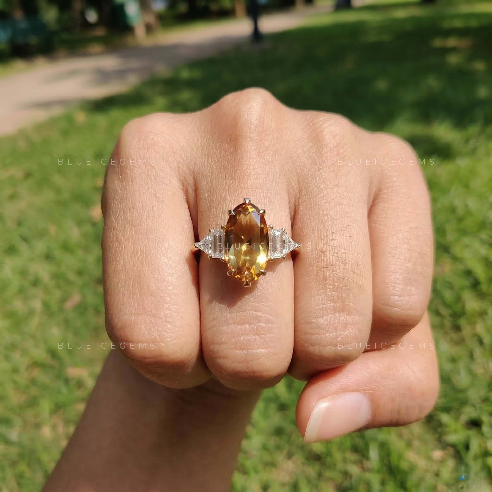 Antique Champagne Moval Rose Cut Five-Stone Ring