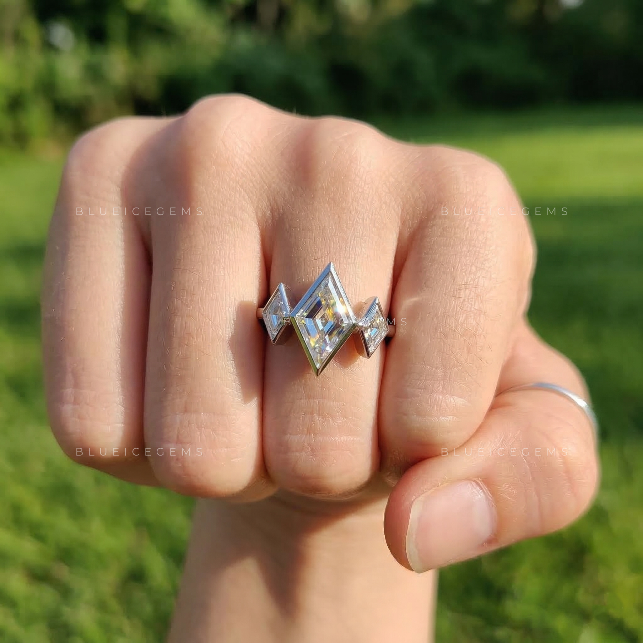 Geometric Harmony Lozenge Cut Trilogy Ring