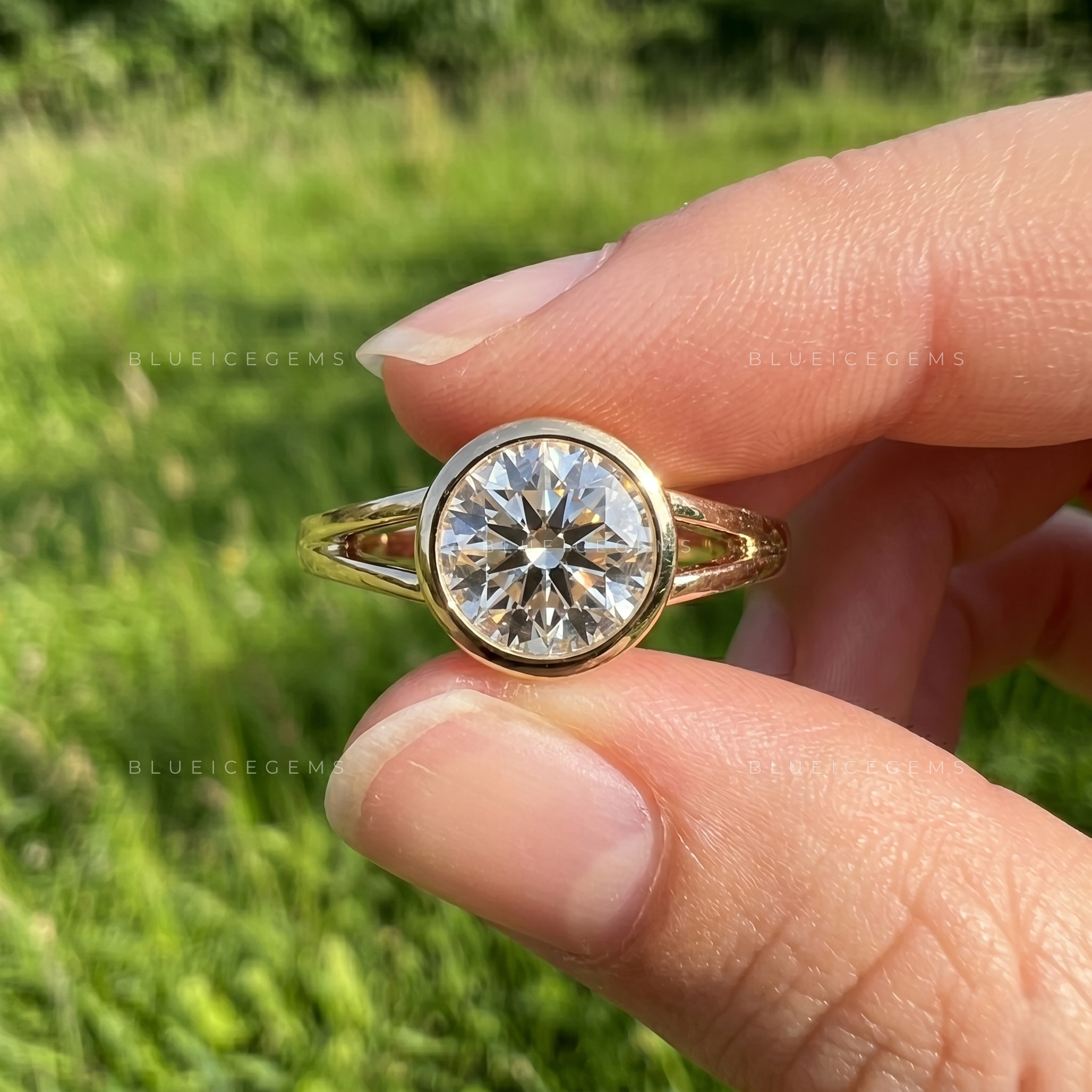 Infinite Radiance Bezel Set Round Brilliant Split Band Engagement Ring