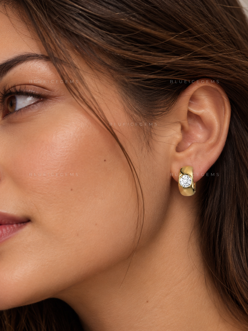 Modern Wide Band Diamond Hoop Earrings