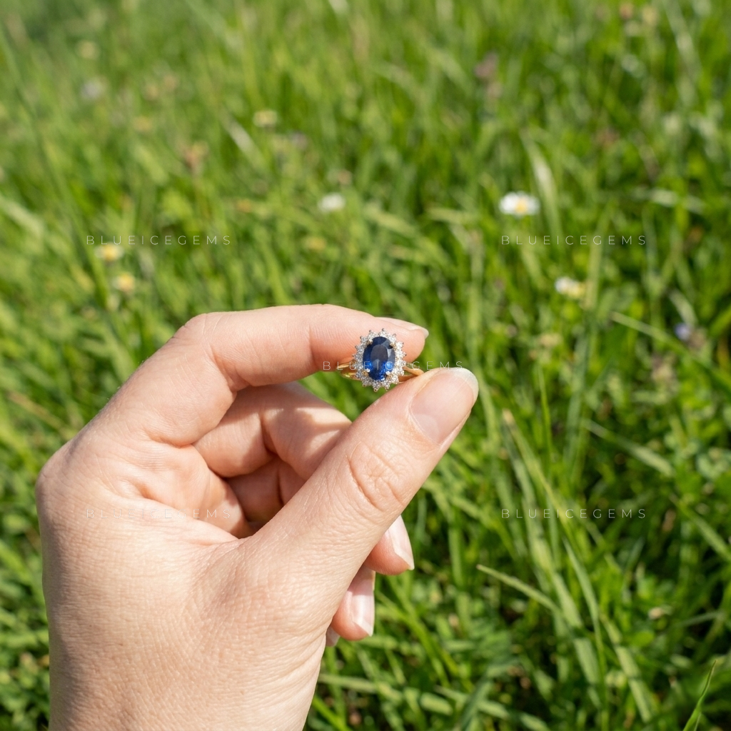 The "Royal Midnight" Oval Blue Sapphire: A Captivating Halo Statement