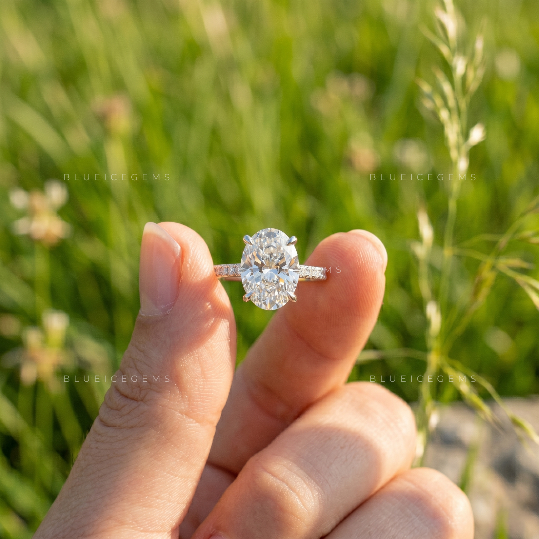 Enchanted Blossom Oval Brilliant Cut Pavé Accent Statement Ring