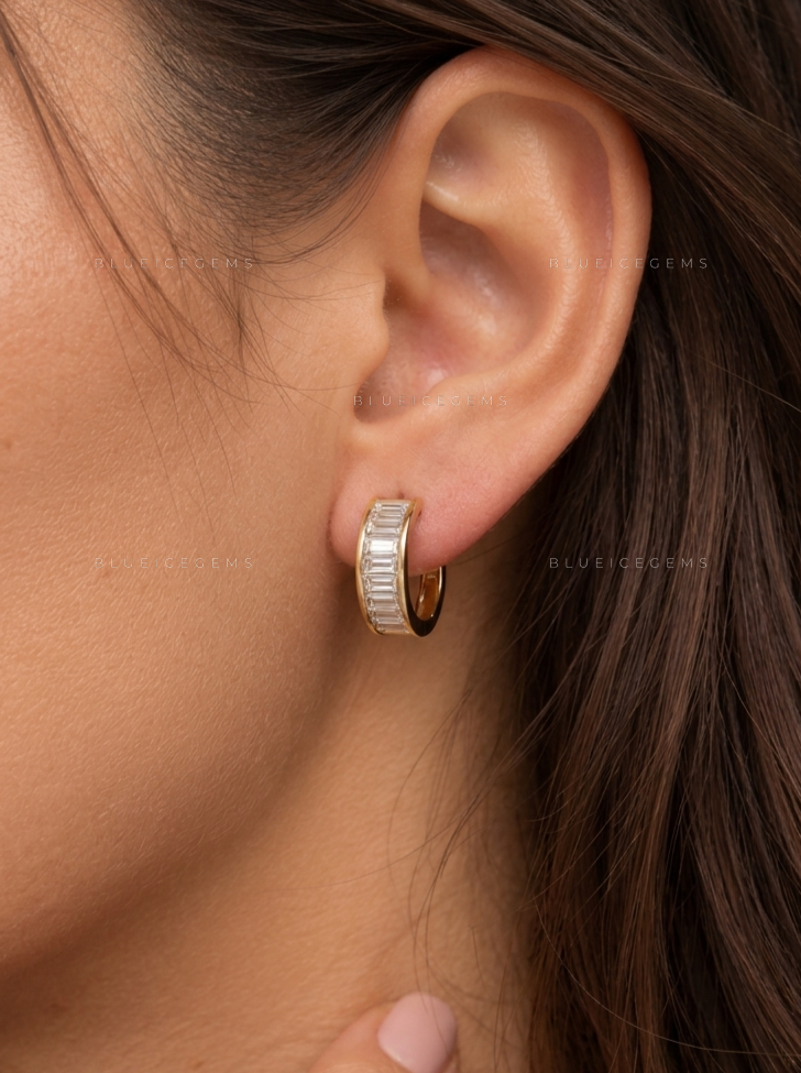 Architectural Baguette Huggie Earrings