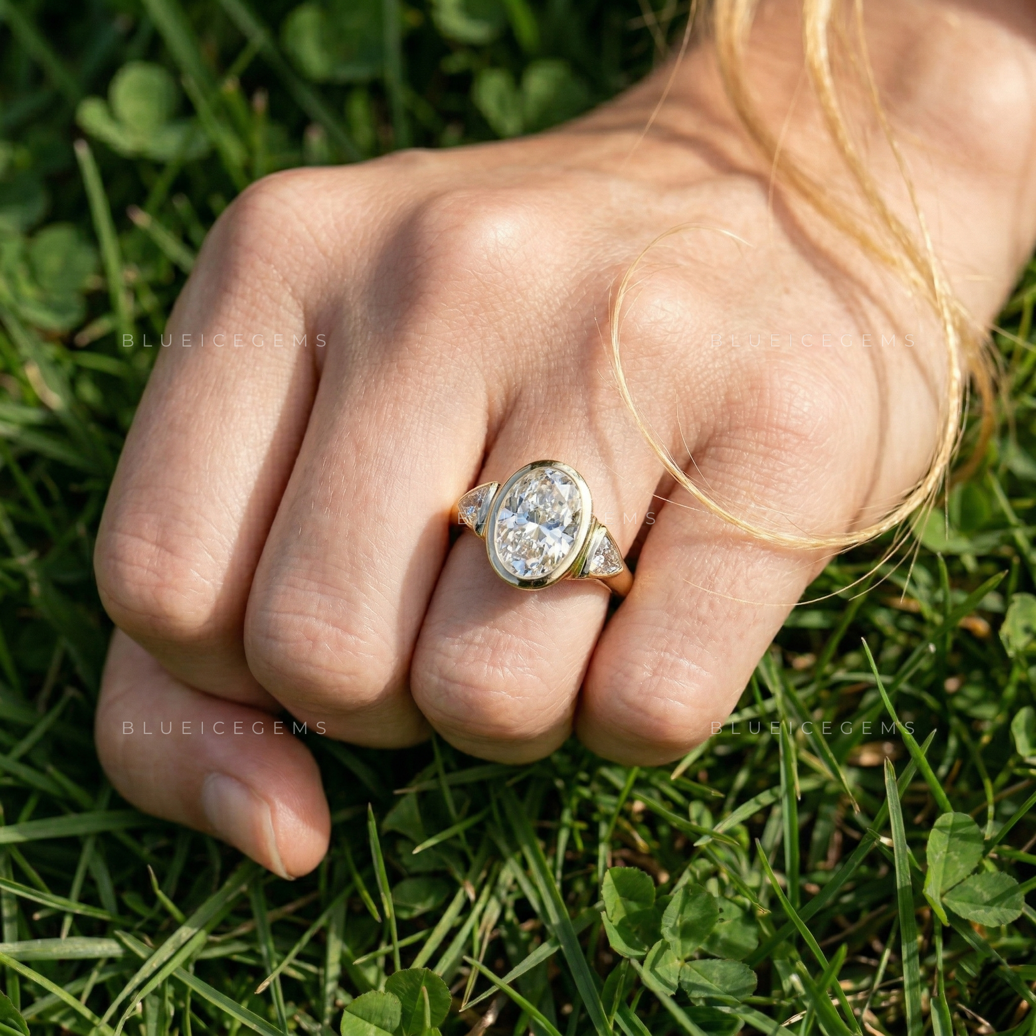 Modern Elegance Oval and Trillion Cut Trilogy Engagement Ring