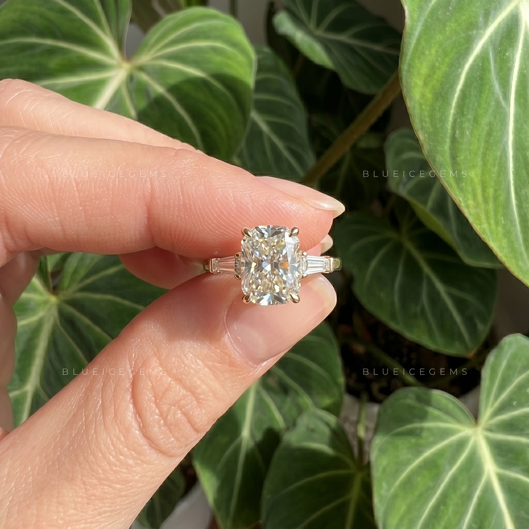 Regal Symphony Cushion Cut Three Stone Engagement Ring